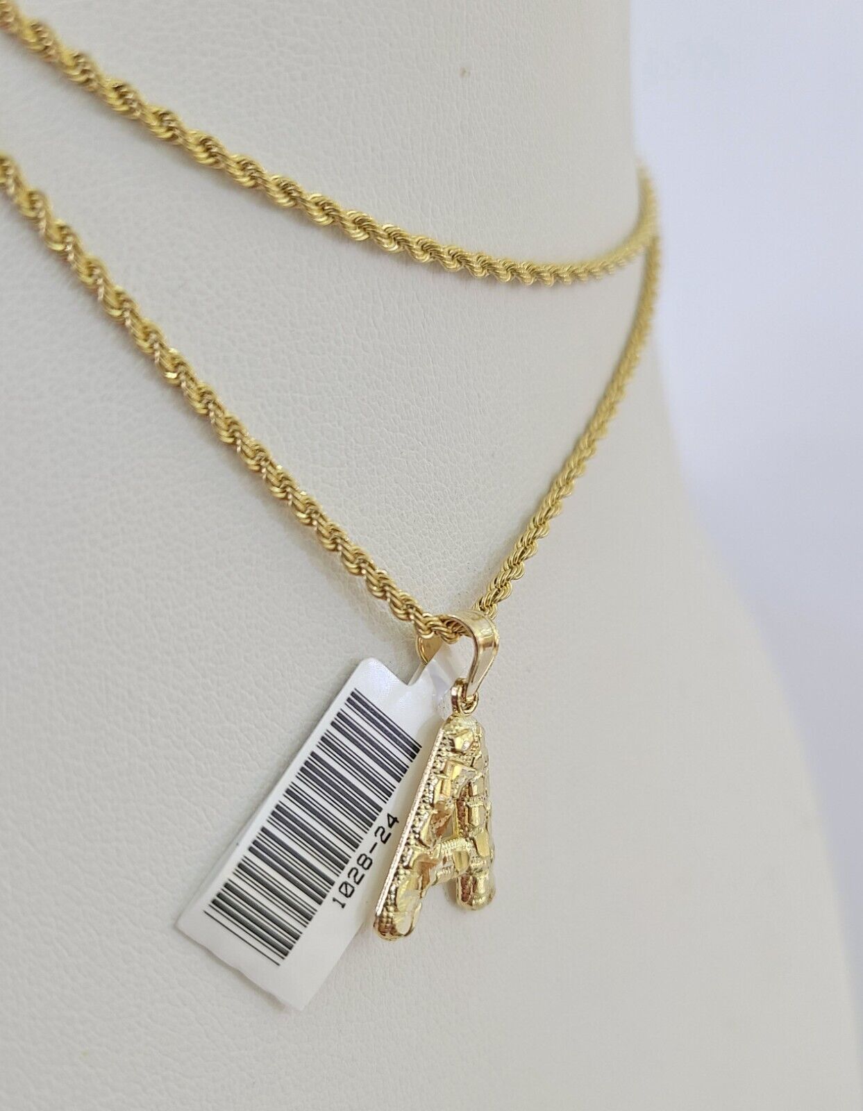 10k Gold Initial A Charm Rope Chain 16"-26" 2.5mm SET Necklace Alphabet Pendant