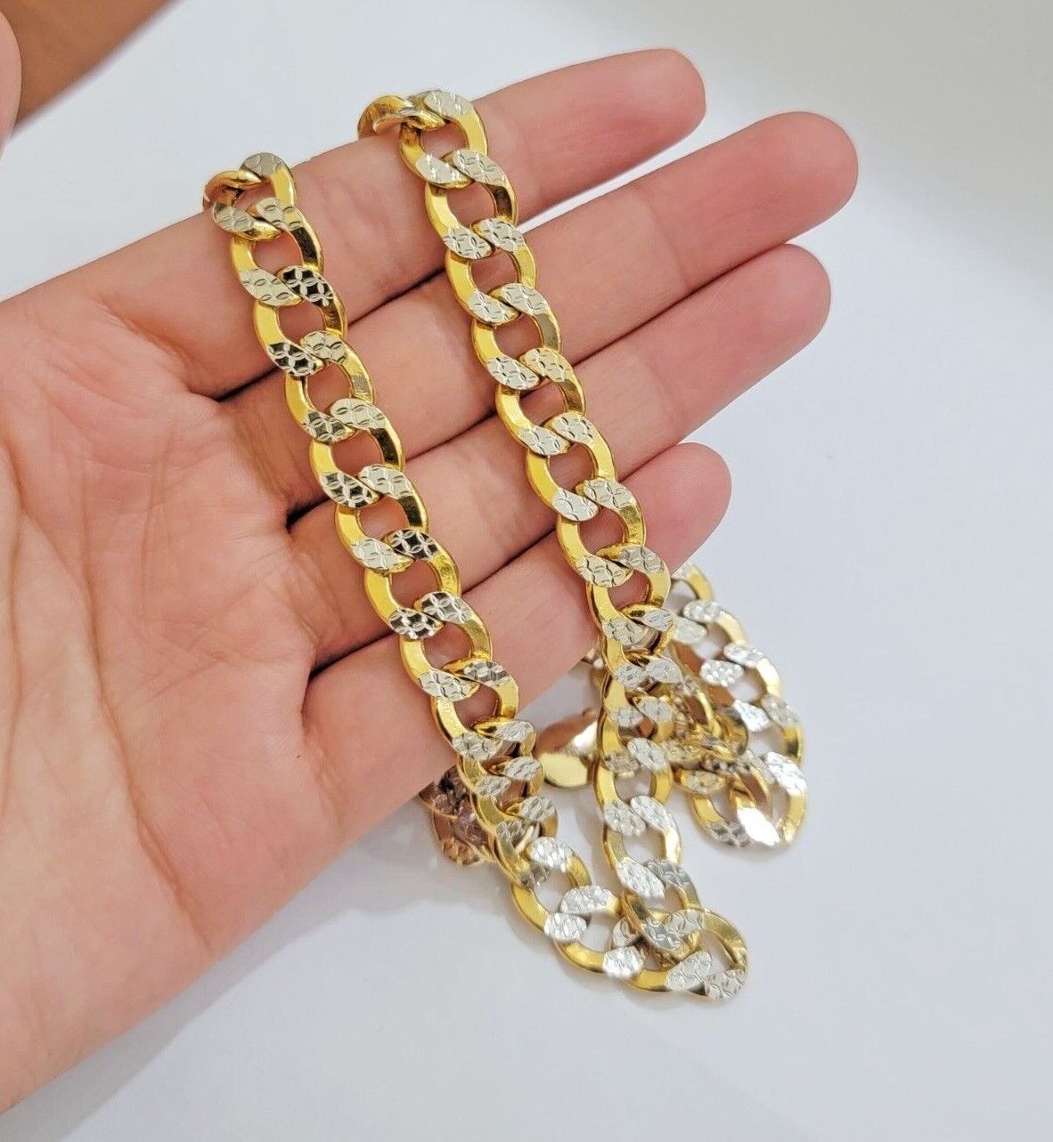 Real 10k Yellow Gold Chain Curb Link Necklace 10mm 18-30 Inch Diamond Cuts