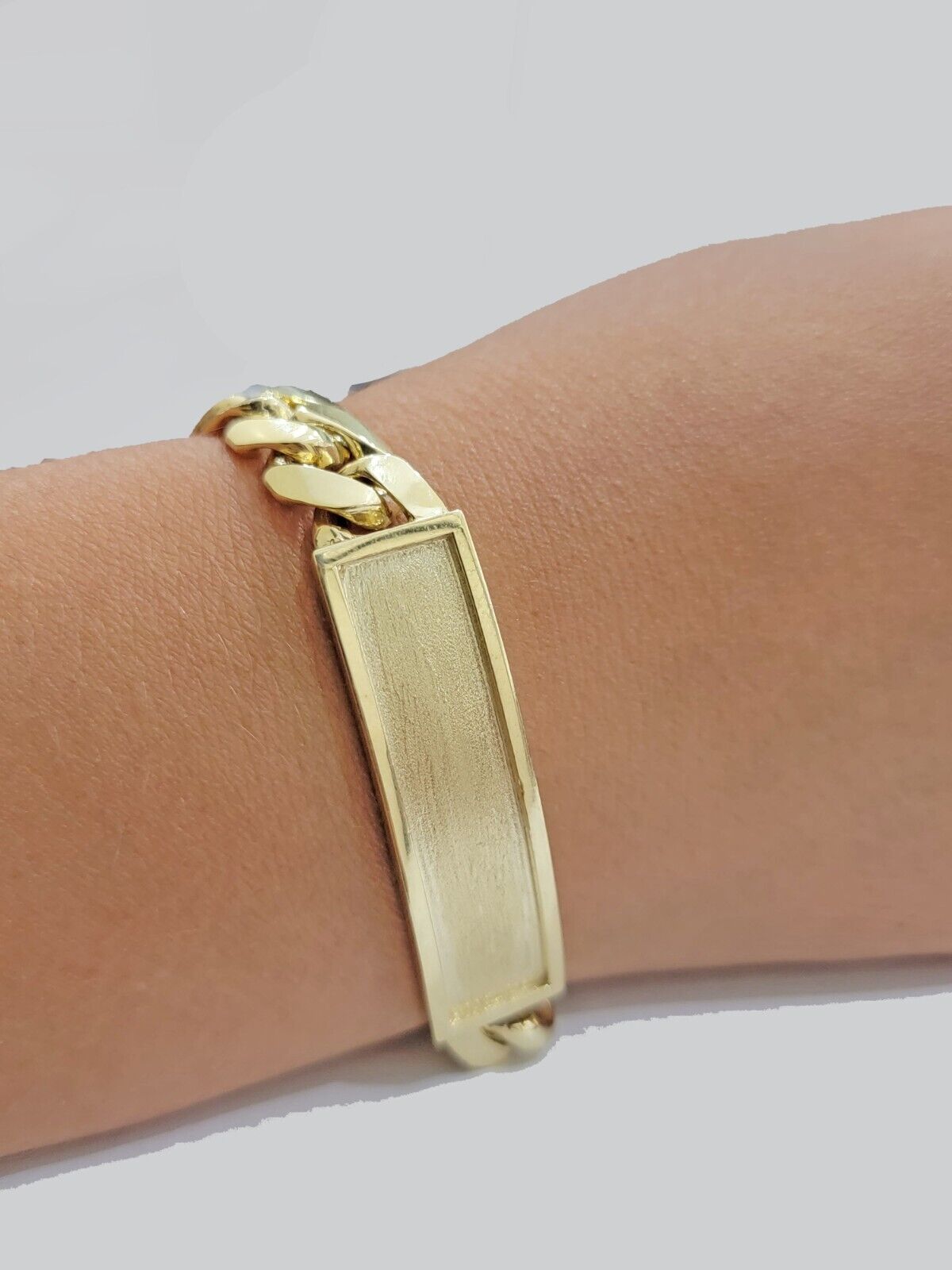 Real 14k Gold Bracelet Miami Cuban Link ID Name Plate 10mm 8.5 Inch Solid 14KT