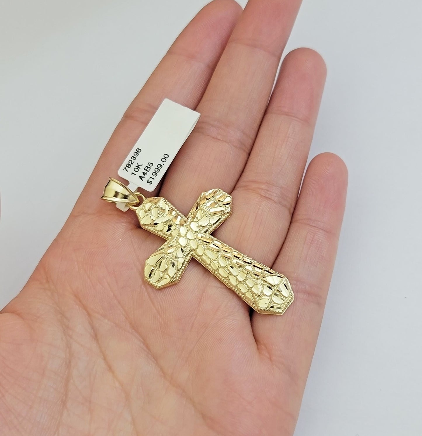 Real 10k Yellow Gold Cross charm Nugget Pendant 2 Inch For Men's 10 KT / AS