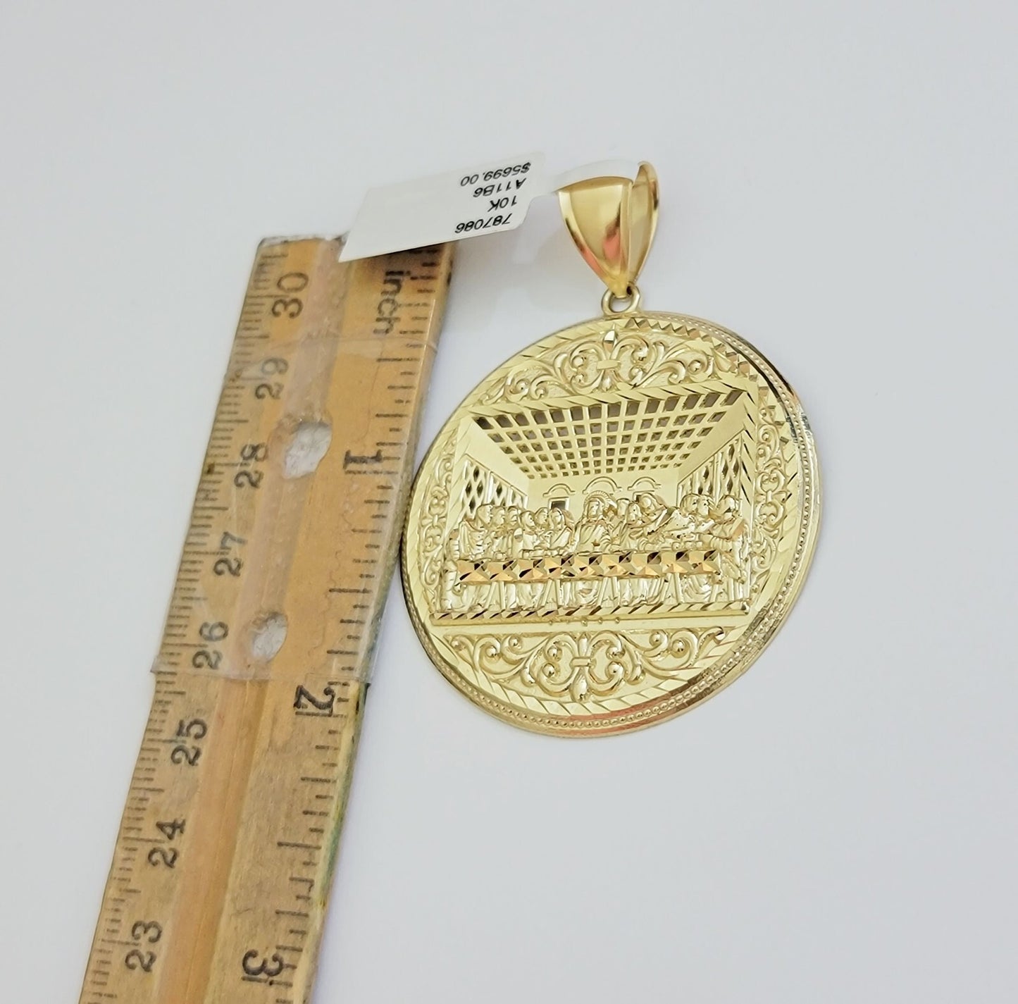 Real 10k Yellow Gold charm Pendant Last supper 2.25 Inch For Men's 10KT / CAL