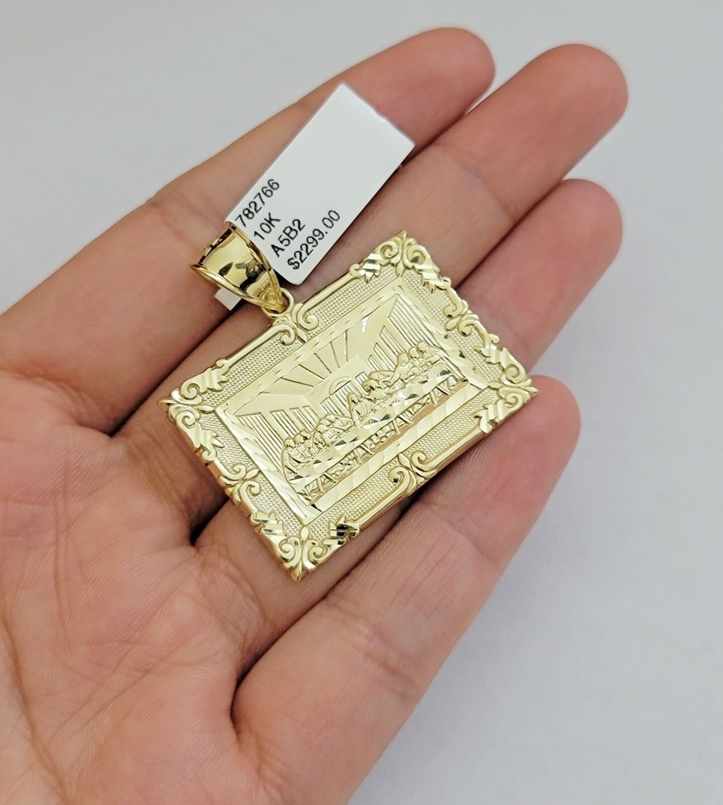 Real 10k Yellow Gold charm Pendant Last supper 1.25 Inch For Men's 10KT / AS