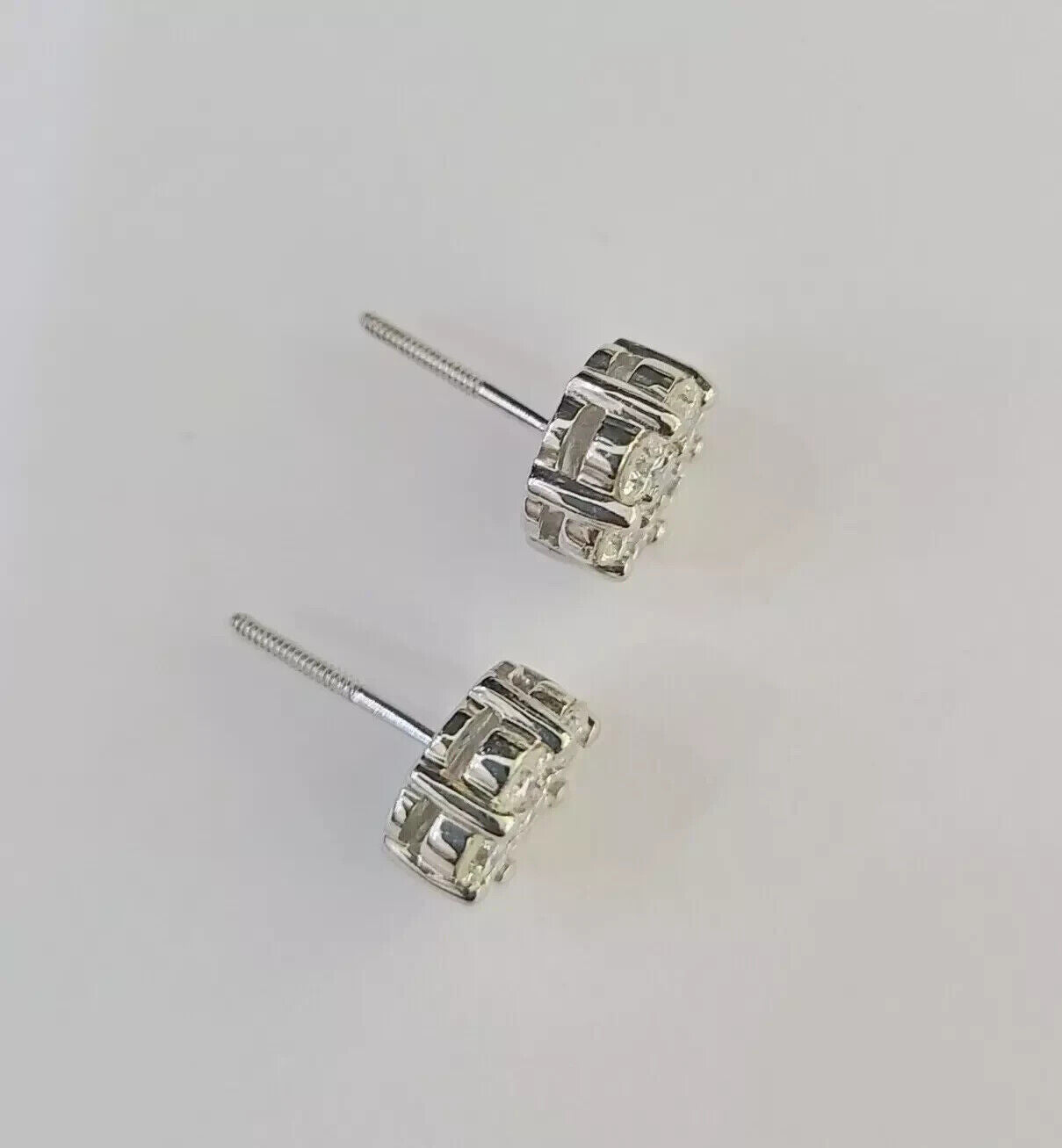 14k White Gold Stud Earring Real Solitaire Diamonds Screw-Back Women Men
