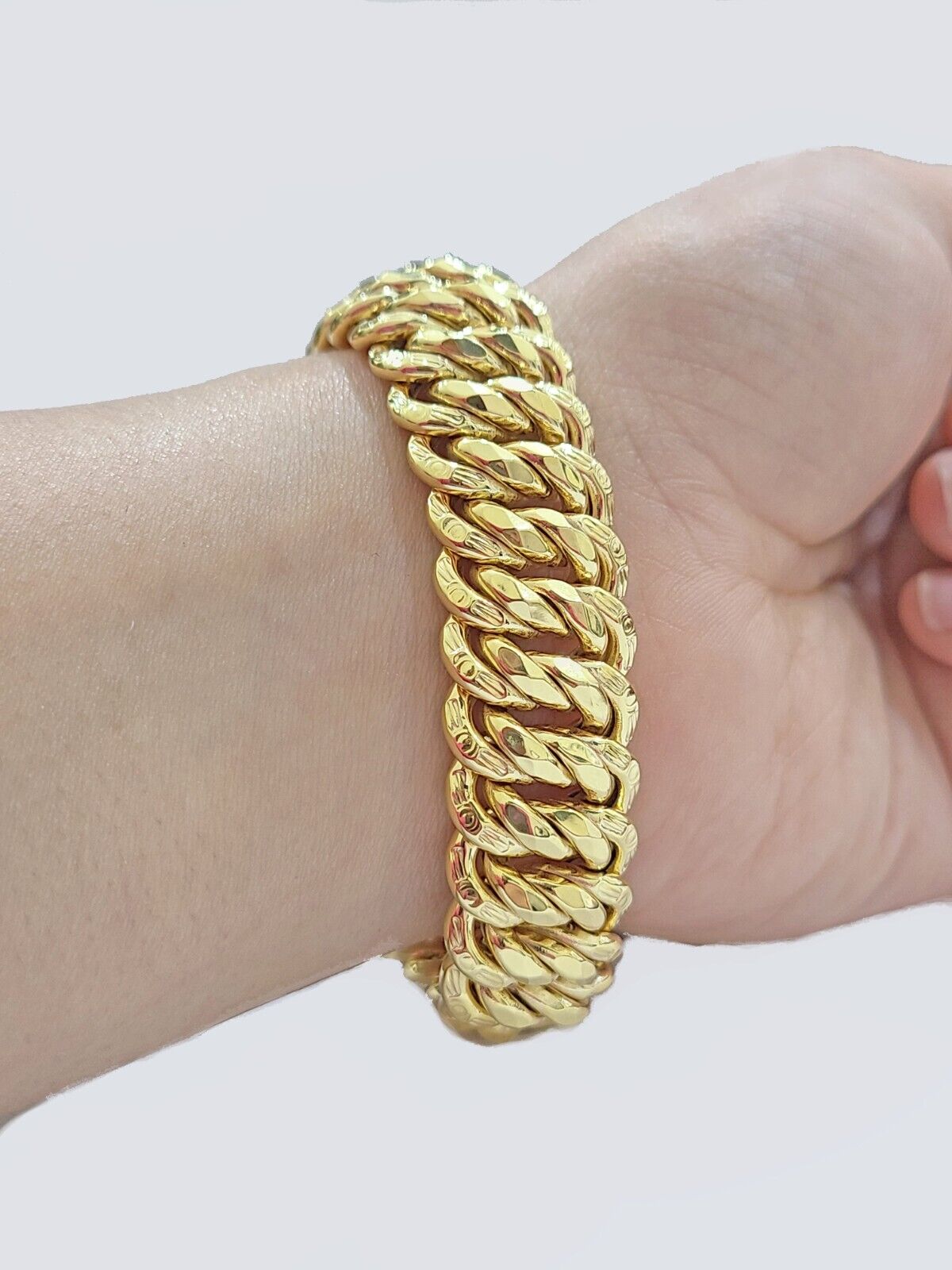 Real 14k Yellow Gold Bracelet 13mm 8 Inch Flat Byzantine Box Clasp Men Women
