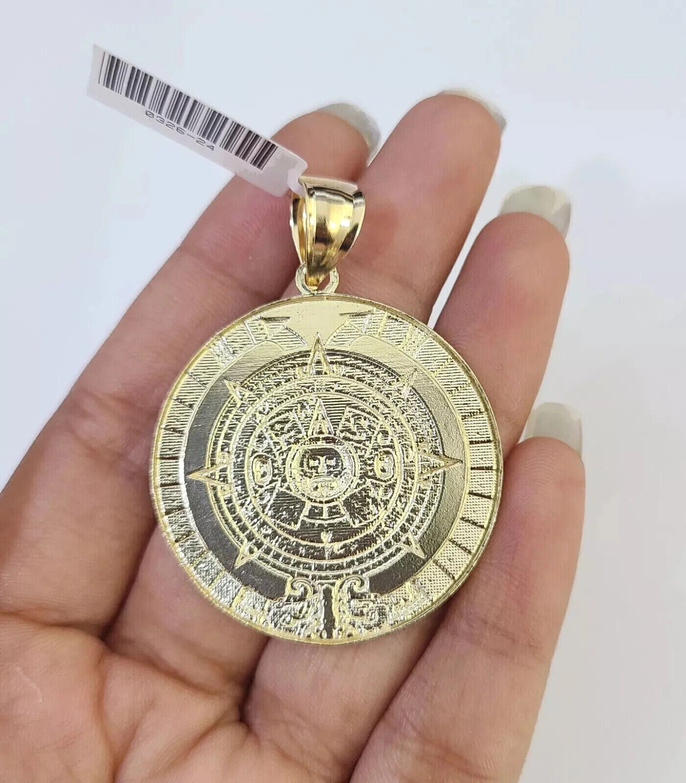 Real 10k Gold Chain pendant Set Byzantine Necklace 3mm Mayan Calendar charm 10kt 18"-28"