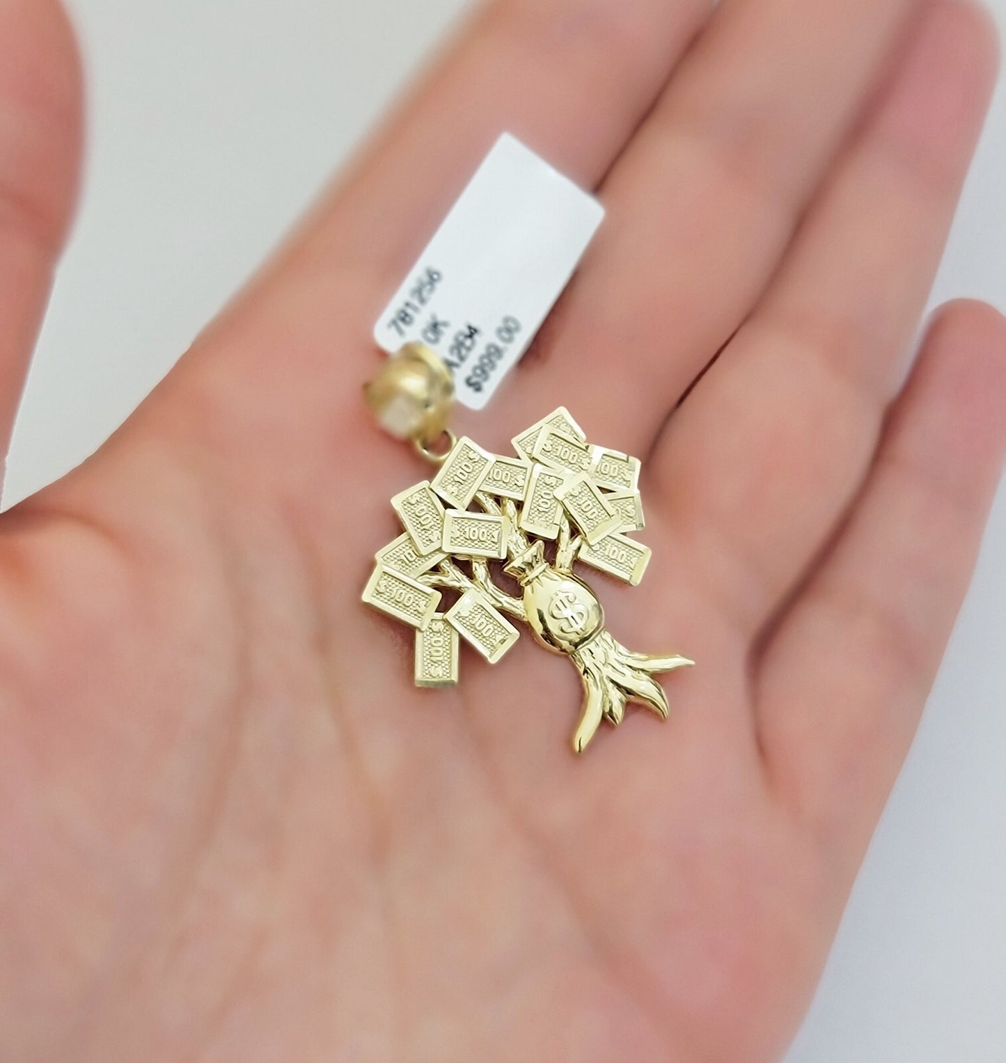 Real 10k Yellow Gold charm Money Tree Pendant 1.2 Inch For Mens 10KT /AS