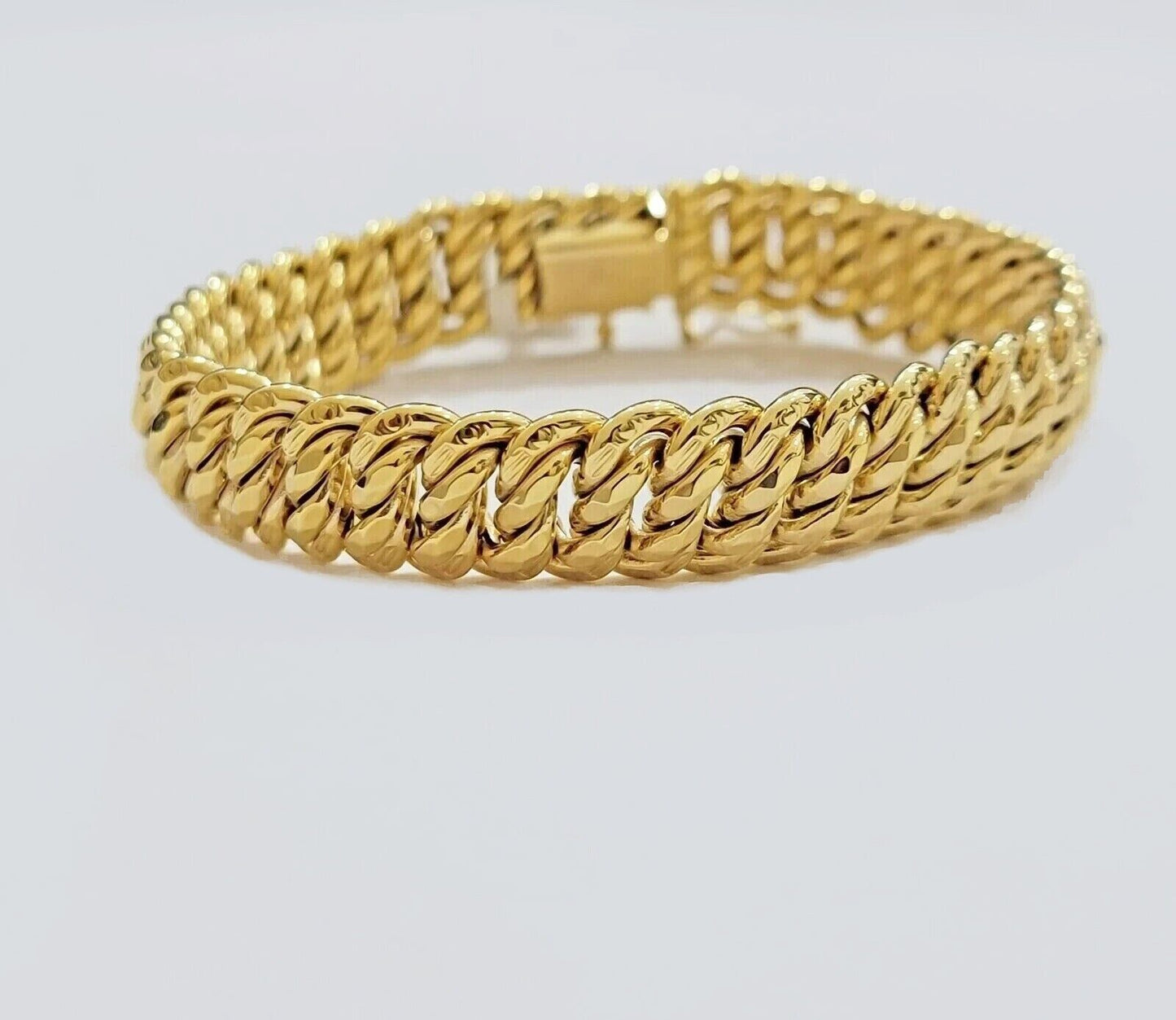 Real 14k Yellow Gold Bracelet 13mm 8 Inch Flat Byzantine Box Clasp Men Women