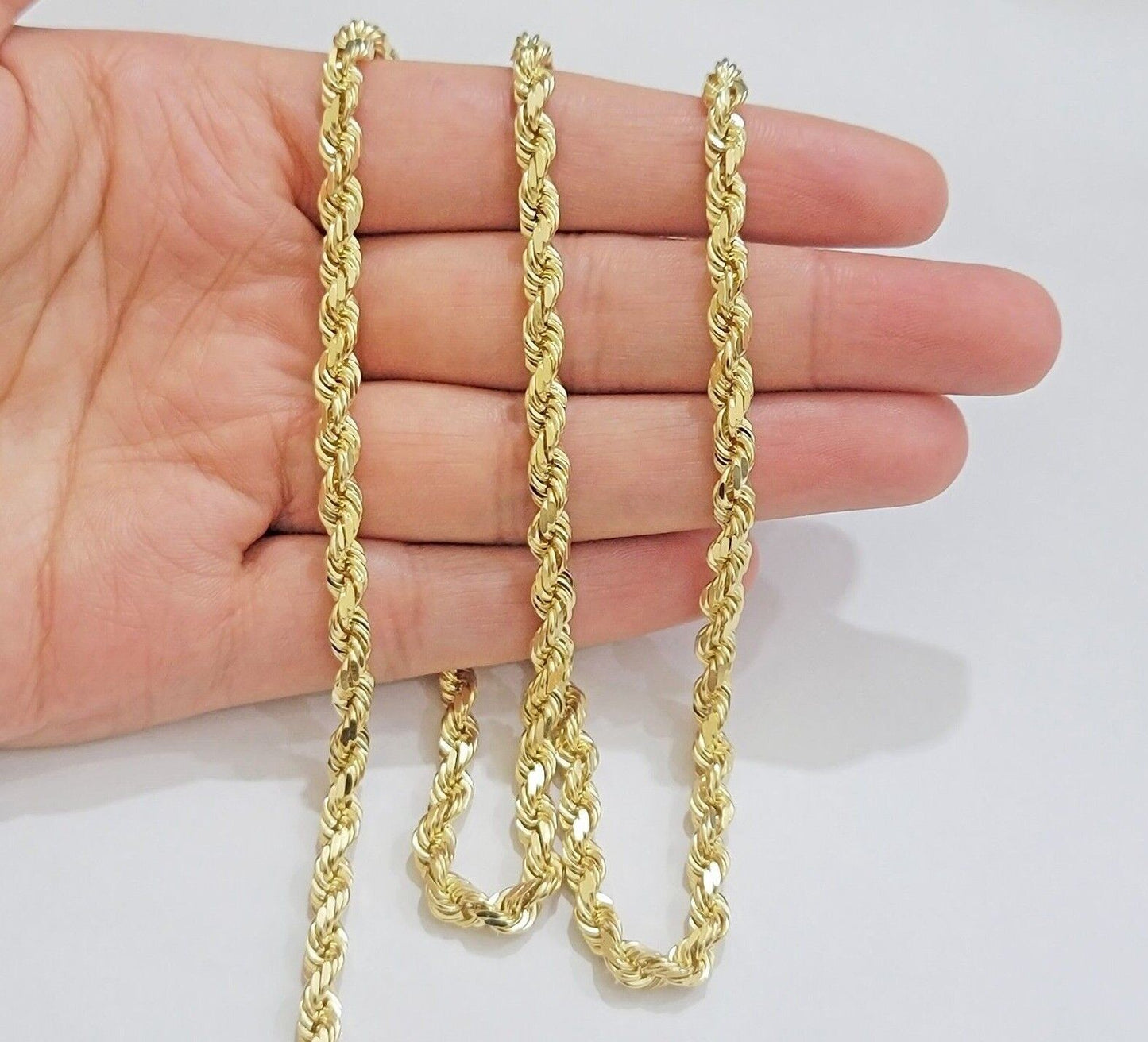 Real 14k Gold Rope Chain Necklace 5mm 18 - 28 Inch 14kt Yellow Gold Diamond Cut