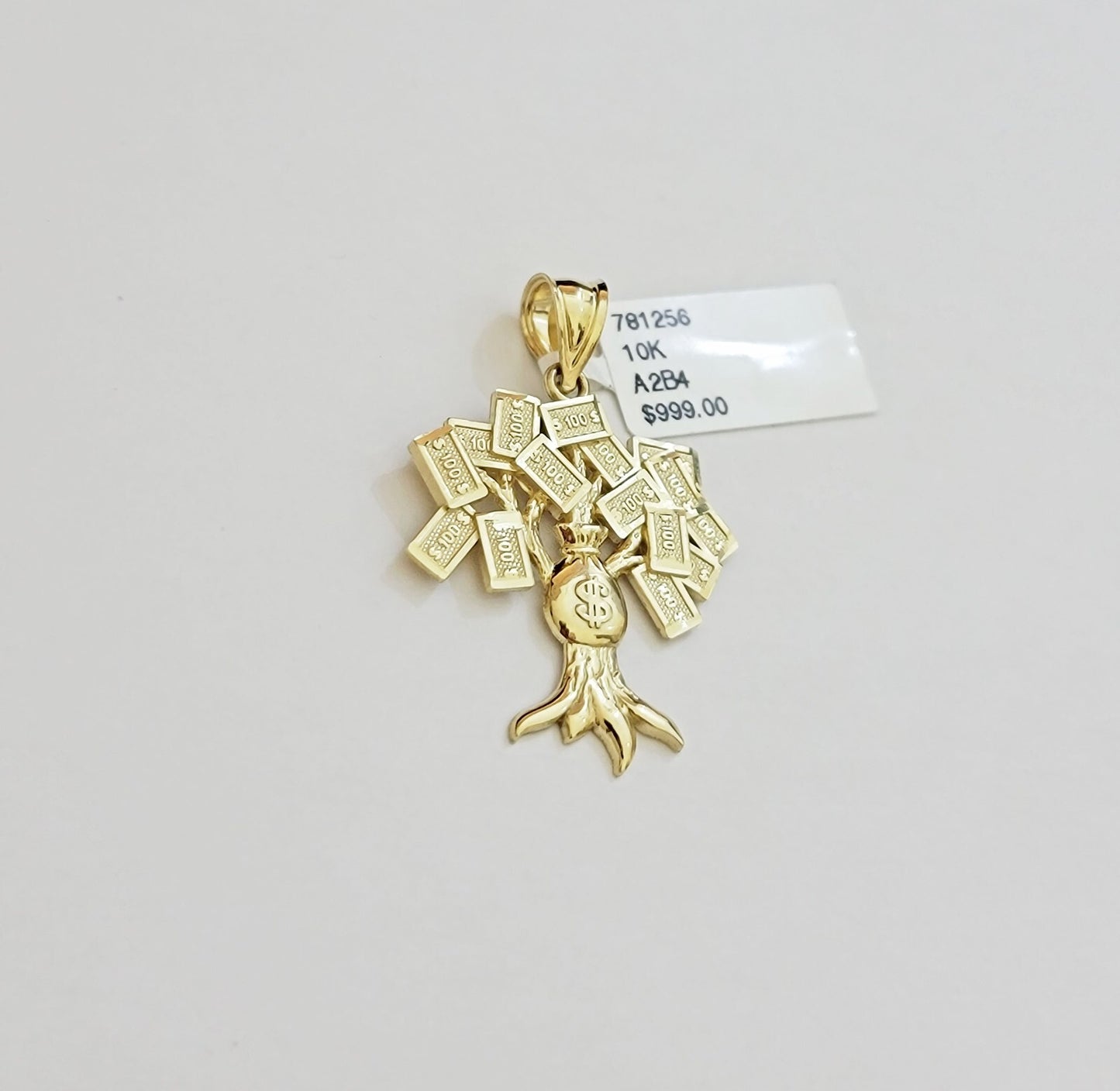 Real 10k Yellow Gold charm Money Tree Pendant 1.2 Inch For Mens 10KT /AS