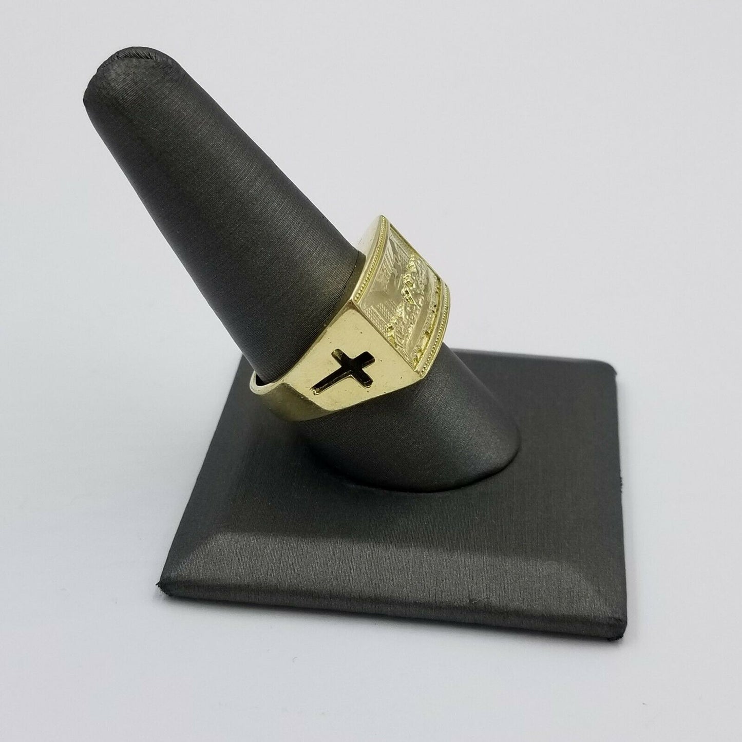 REAL 10k Yellow Gold Last Supper Ring Cross Design Men's Ring, Size 12