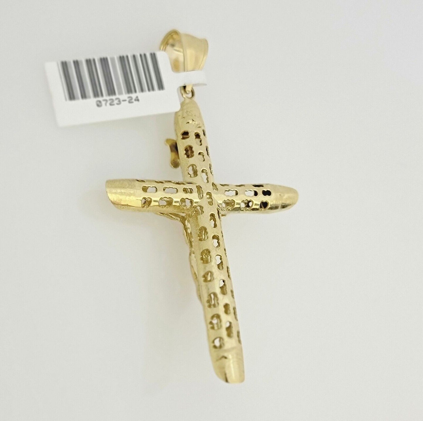 Real 10k Gold Chain Pendant SET Jesus Cross Charm Solid Rope Necklace 4mm 24Inch