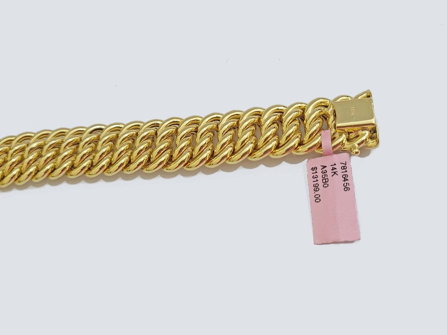 Real 14k Yellow Gold Bracelet 13mm 8 Inch Flat Byzantine Box Clasp Men Women