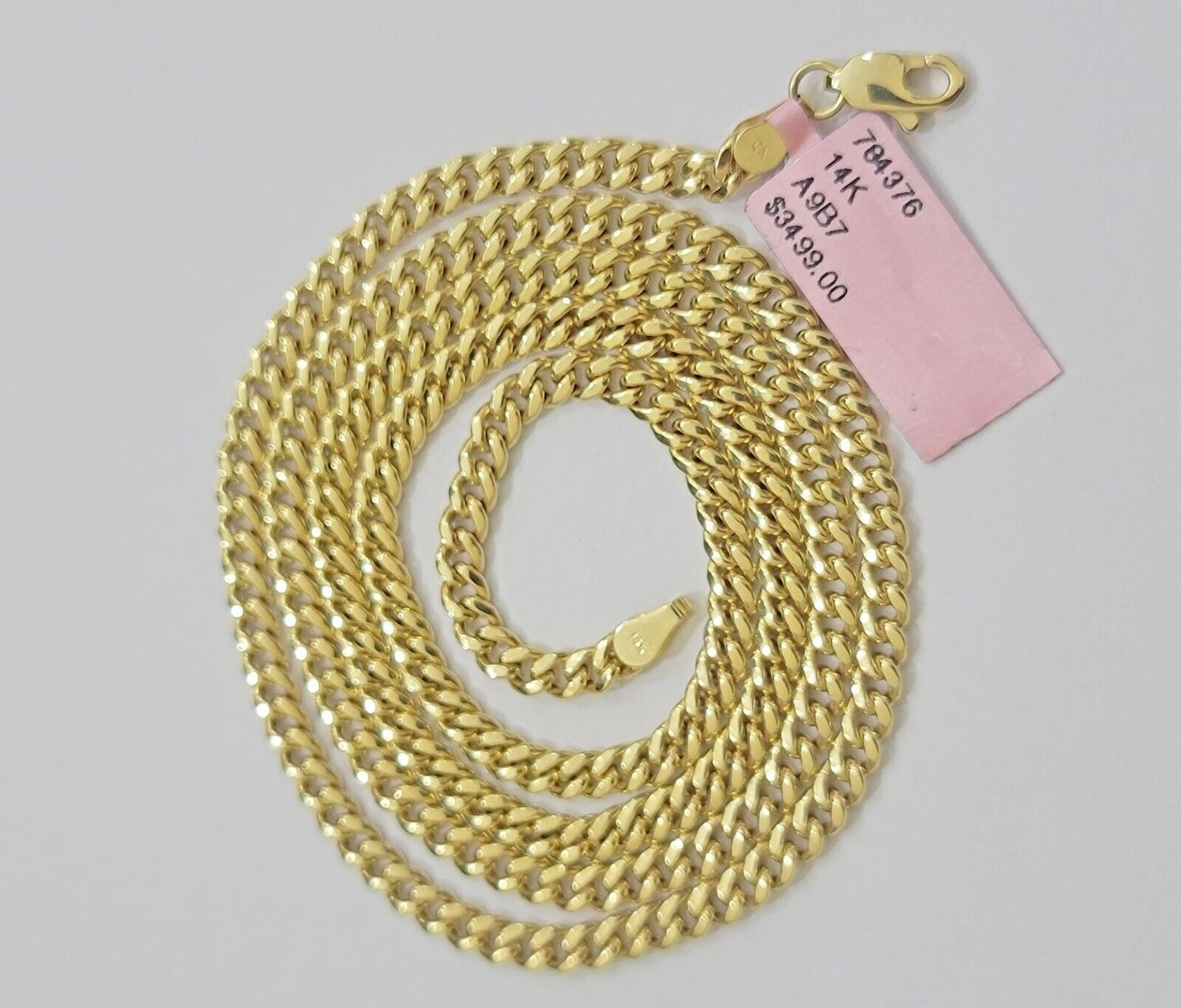 Real 14K Yellow Gold Chain Necklace Miami Cuban Link Chain 3.5mm 18" - 26'' Inch