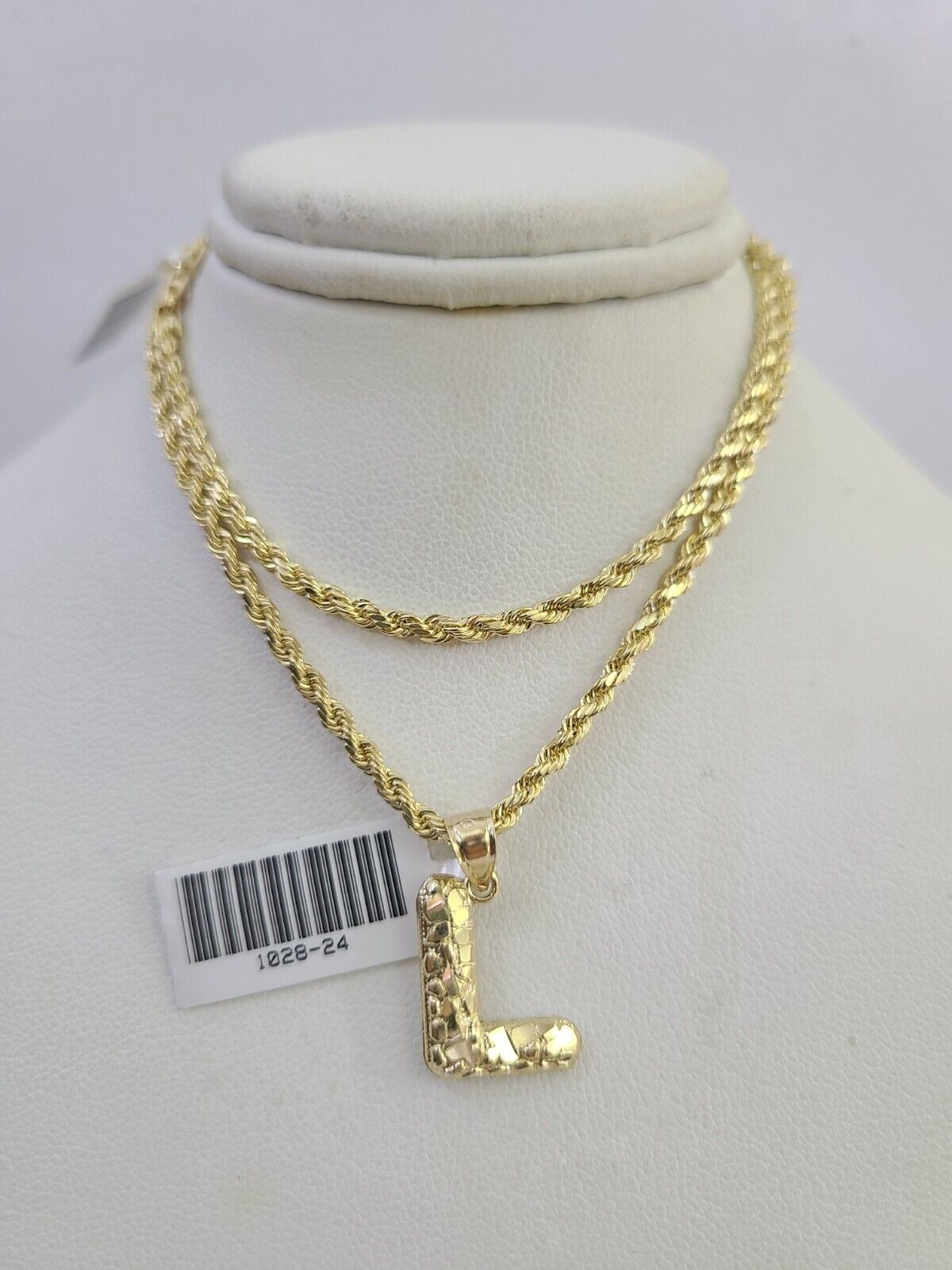 10k Gold Initial L Charm Rope Chain 16"-26" 2.5mm SET Necklace Alphabet Pendant