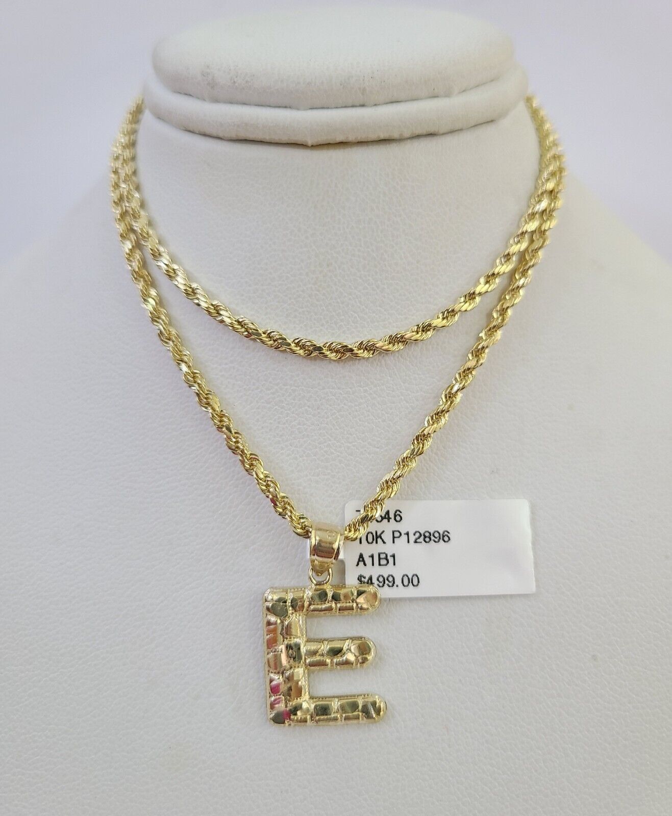 10k Gold Initial E Charm Rope Chain 16"-26" 2.5mm SET Necklace Alphabet Pendant