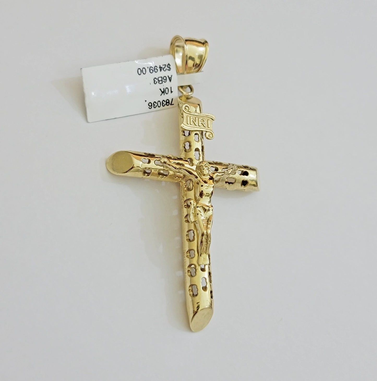 Real 10k Yellow Gold Cross charm Hollow INRI Pendant 2.5 Inch For Mens 10KT /AS