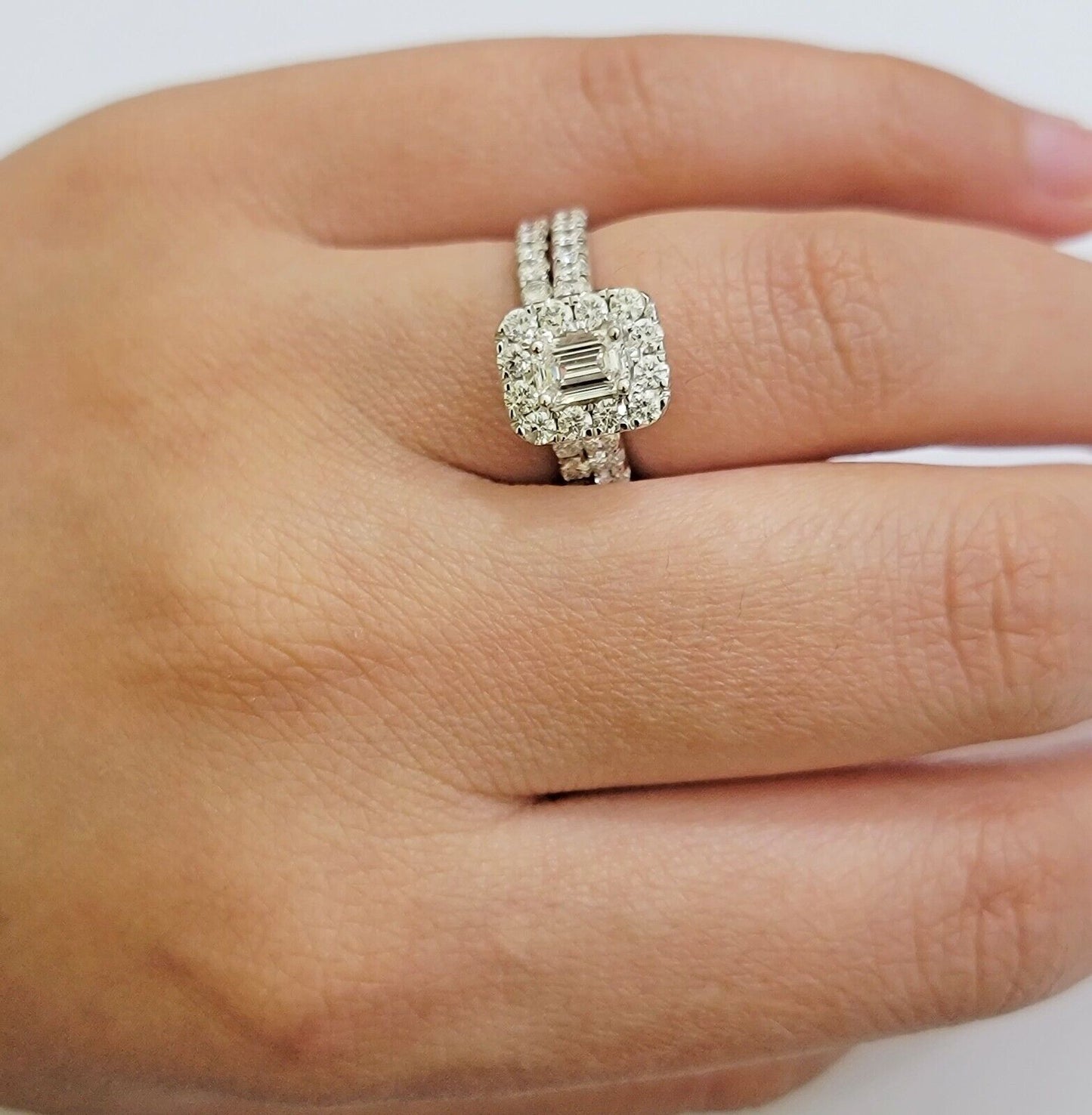 Real 14k White Gold Ring 2CT Diamonds Engagement Wedding Ladies Band SET , Women