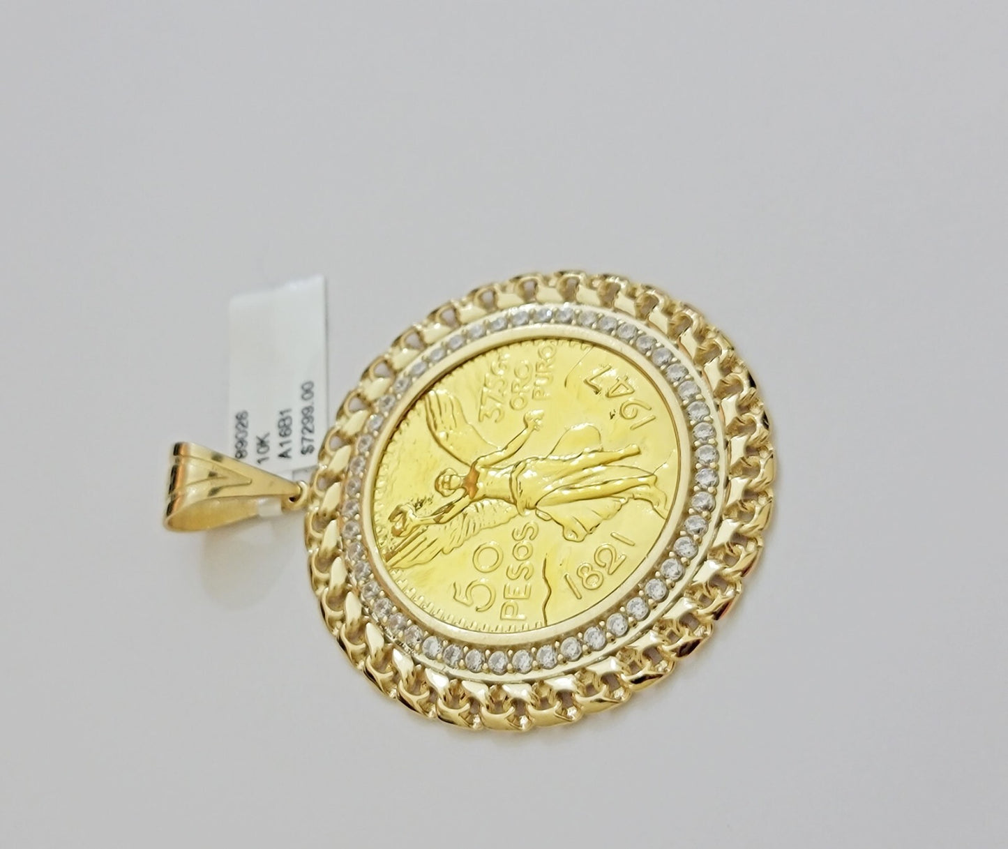 Real 10k Yellow Gold Pendant Copy Coin charm 50 pesos 2.25 Inch, Men's 10KT / A1