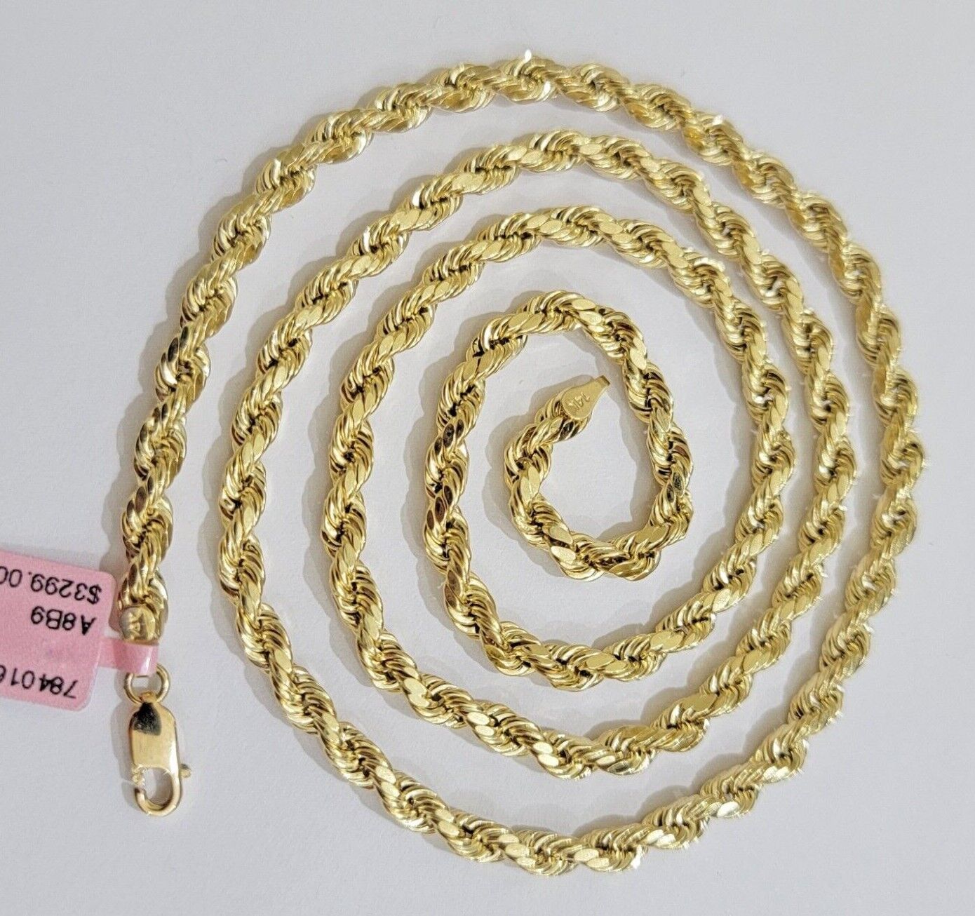 Real 10k Yellow Gold Rope Chain Necklace 4mm 18-28 Inch Diamond Cut Mens 10kt