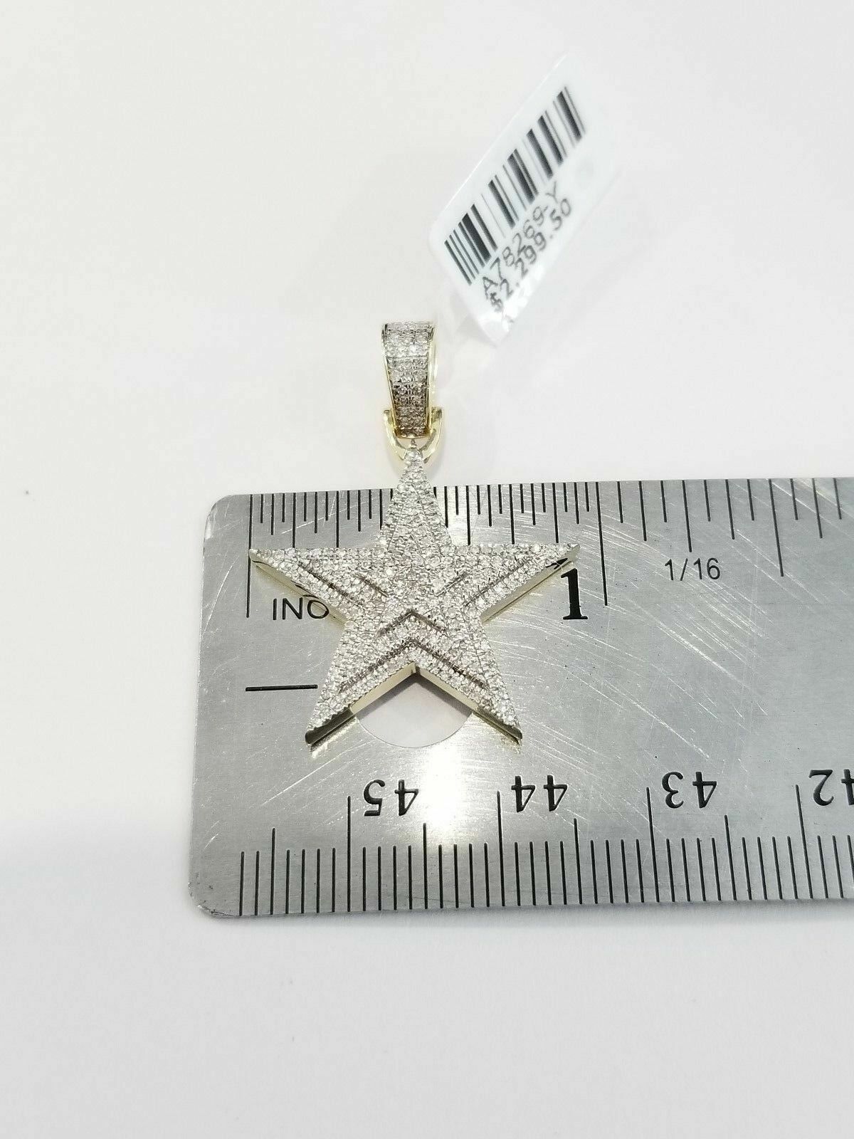 Real 10k Yellow Genuine Diamonds Star Charm Pendant 3D Men Women