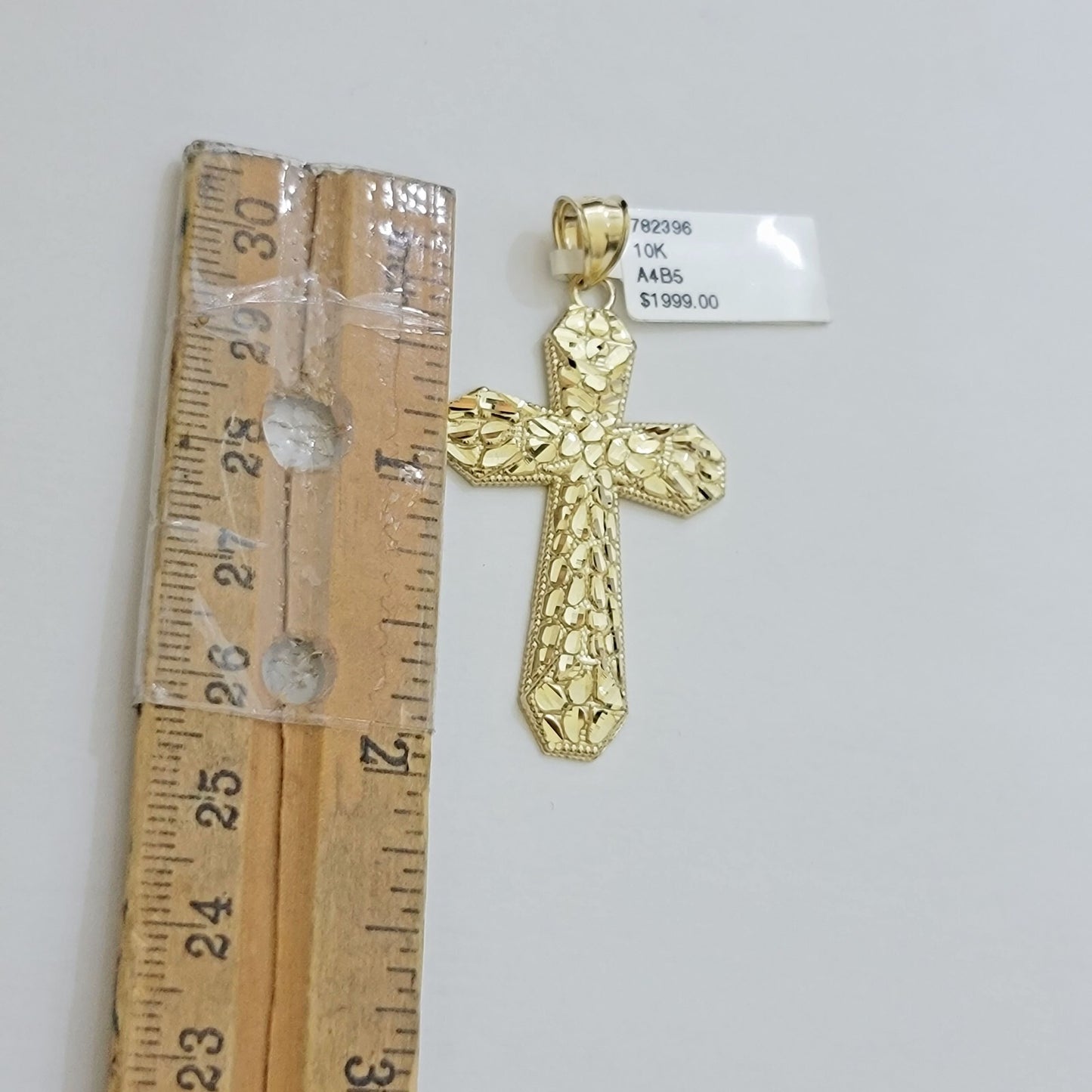 Real 10k Yellow Gold Cross charm Nugget Pendant 2 Inch For Men's 10 KT / AS