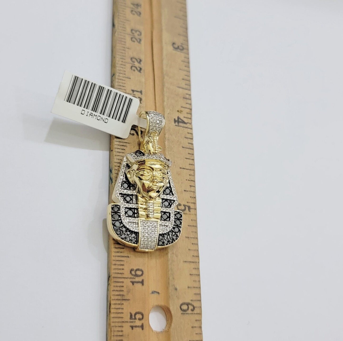 Real 10k Yellow Gold Pharoah Head Charm Pendant With black & White Diamonds Mens