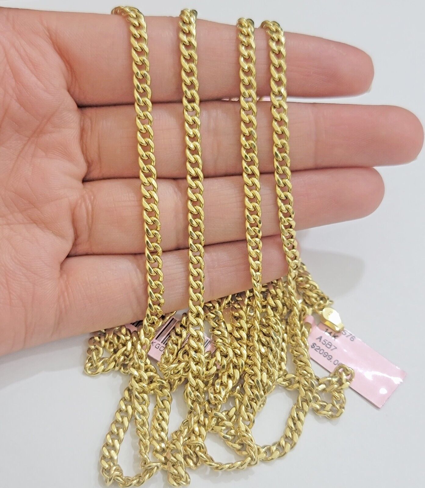 Real 14K Yellow Gold Chain Necklace Miami Cuban Link Chain 3.5mm 18" - 26'' Inch