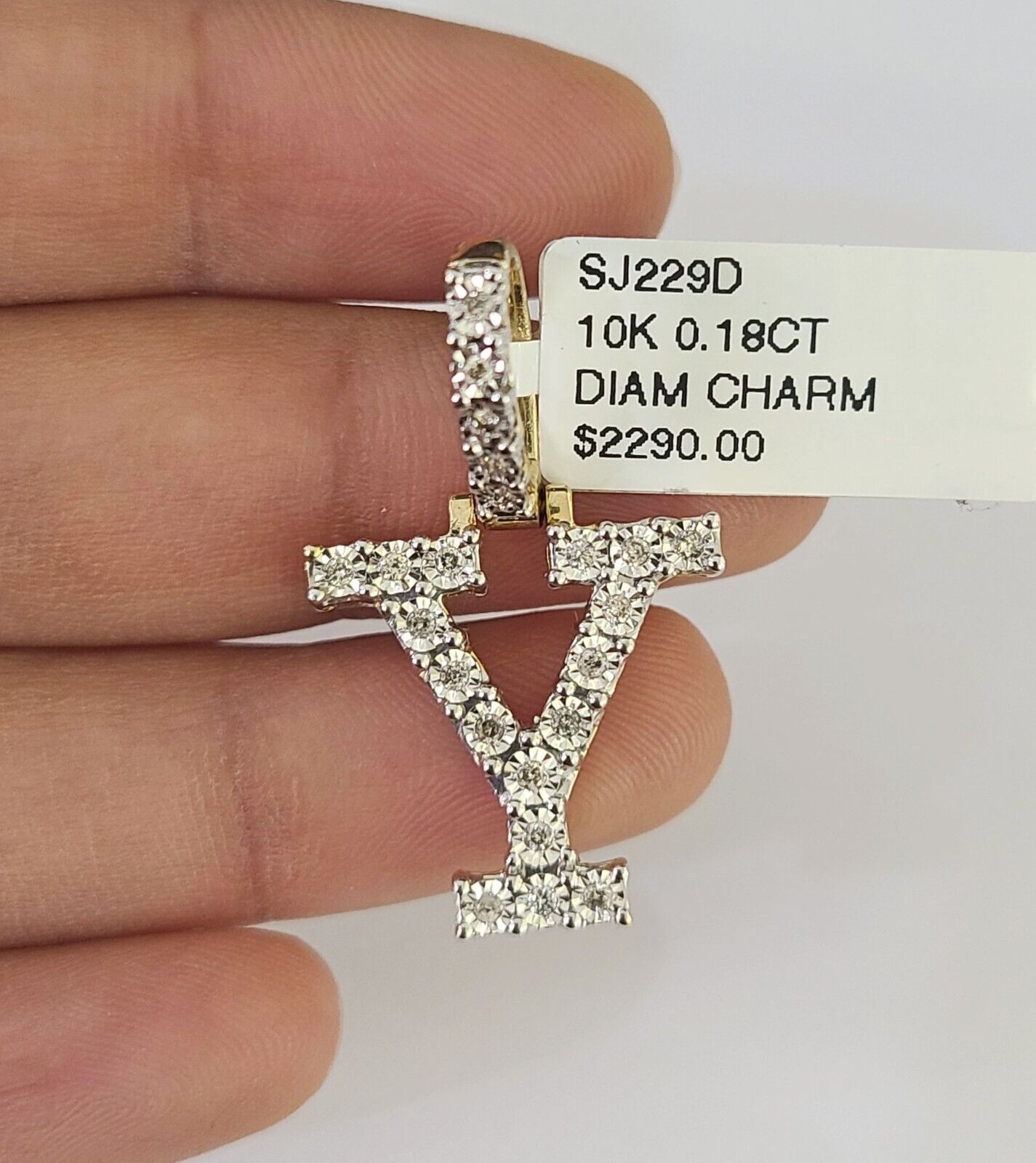 Real 10k Gold Necklace Chain Diamond Y Alphabet Charm SET 3mm Miami Cuban Link