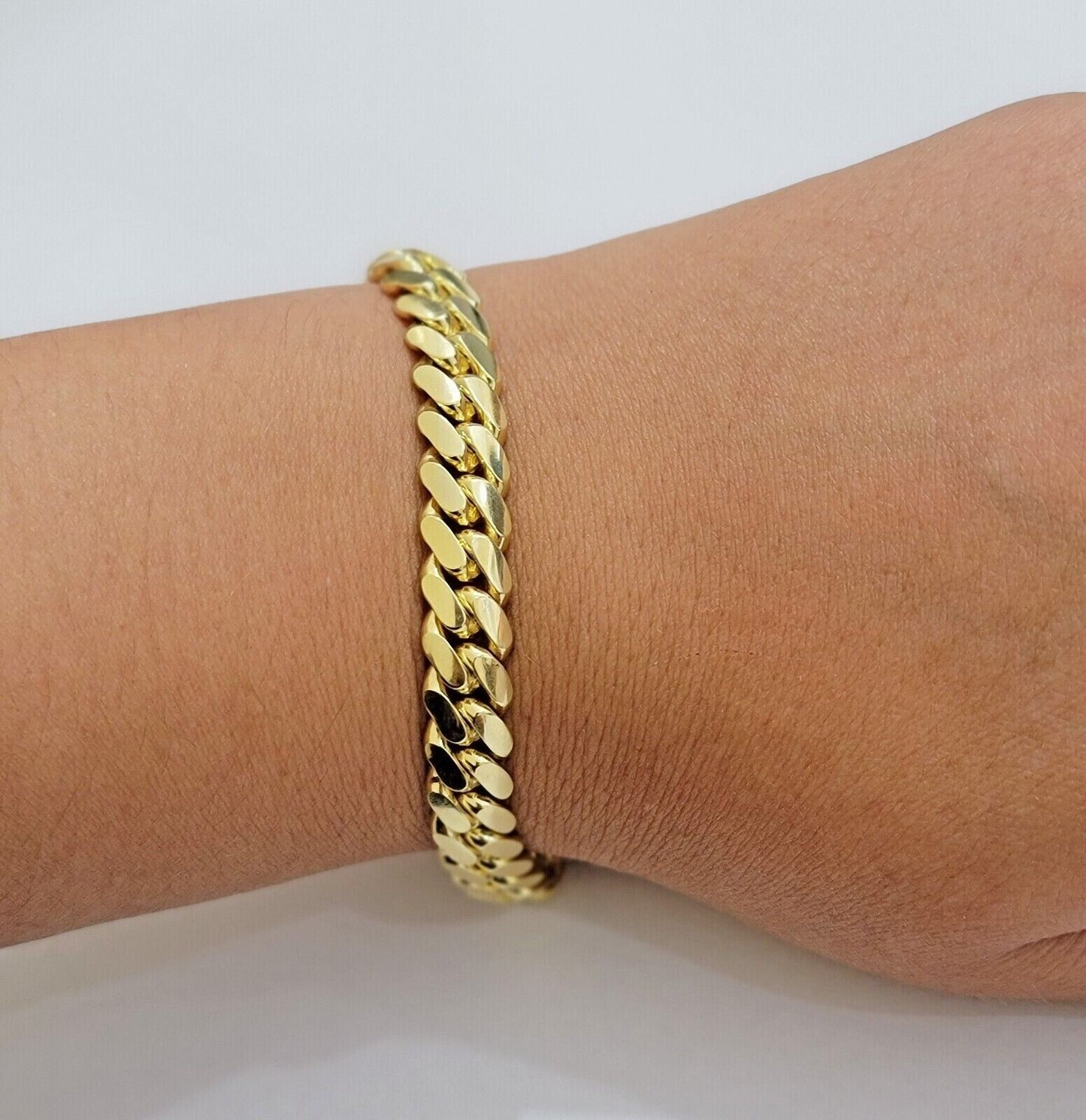Solid 14k Yellow Gold Cuban Link Bracelet 8mm 7.5 Inch REAL Miami Links Foe Mens