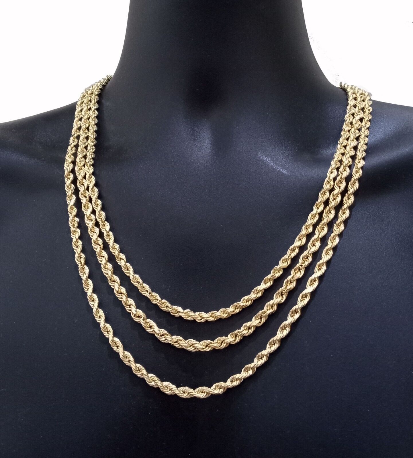 Real 14K Yellow Gold Rope Chain Necklace 5mm 22 24 26 inch for Men, Lobster 24 in