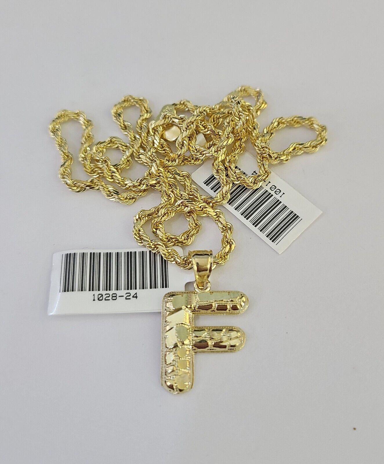 10k Gold Initial F Charm Rope Chain 16"-26" 2.5mm SET Necklace Alphabet Pendant