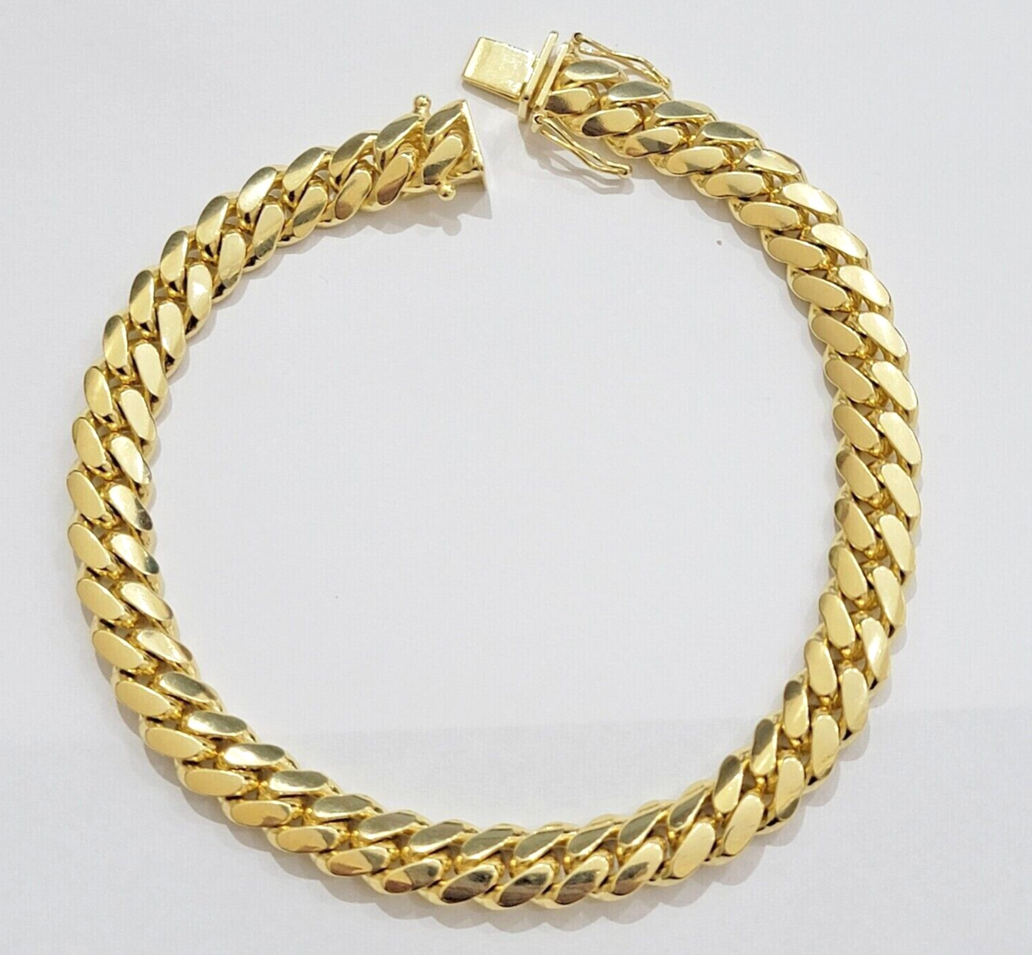 Solid 14k Yellow Gold Cuban Link Bracelet 8mm 7.5 Inch REAL Miami Links Foe Mens