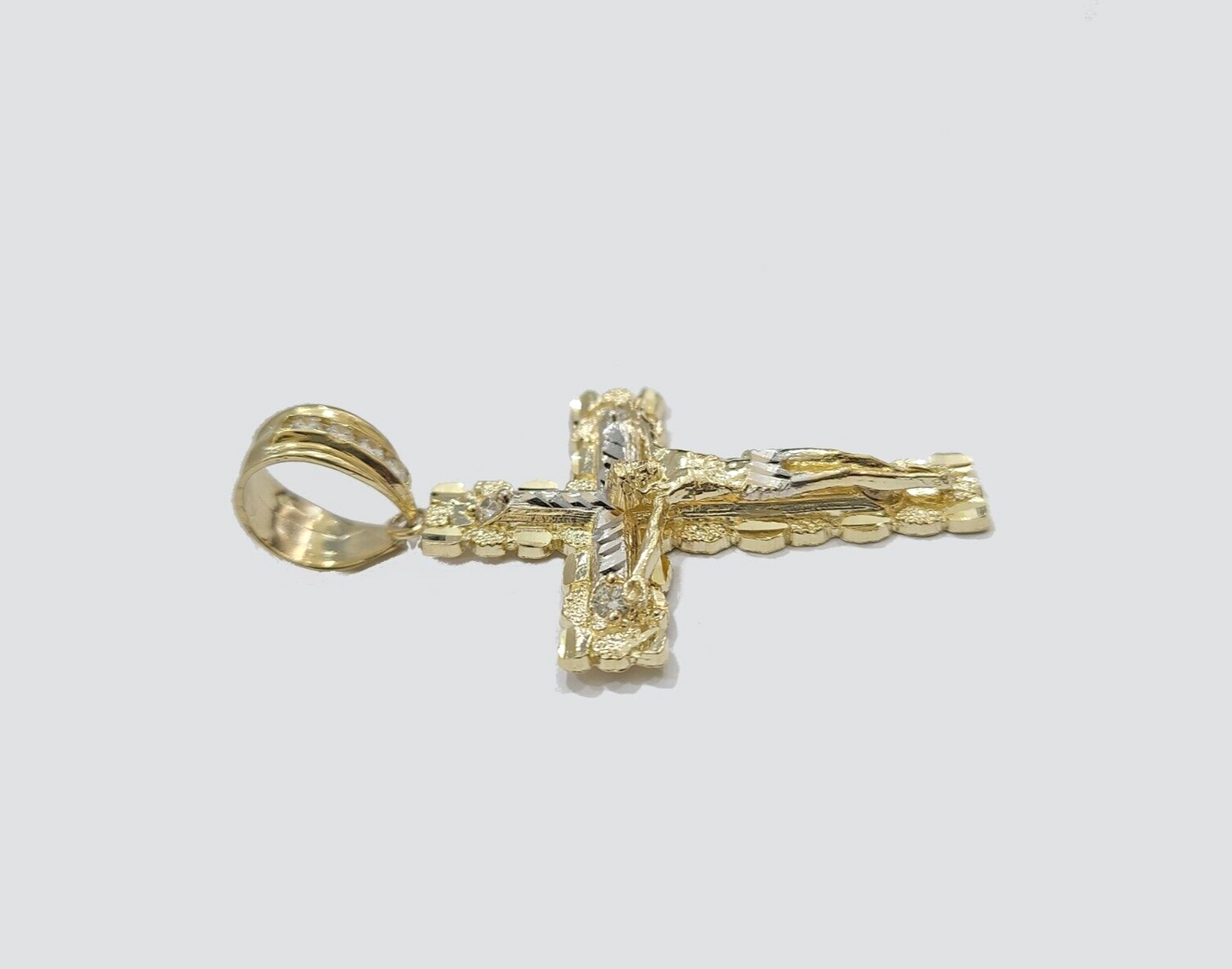 Real 10k Gold Rope Chain Jesus Cross Charm SET 4mm 20'' Necklace & Pendant Men's