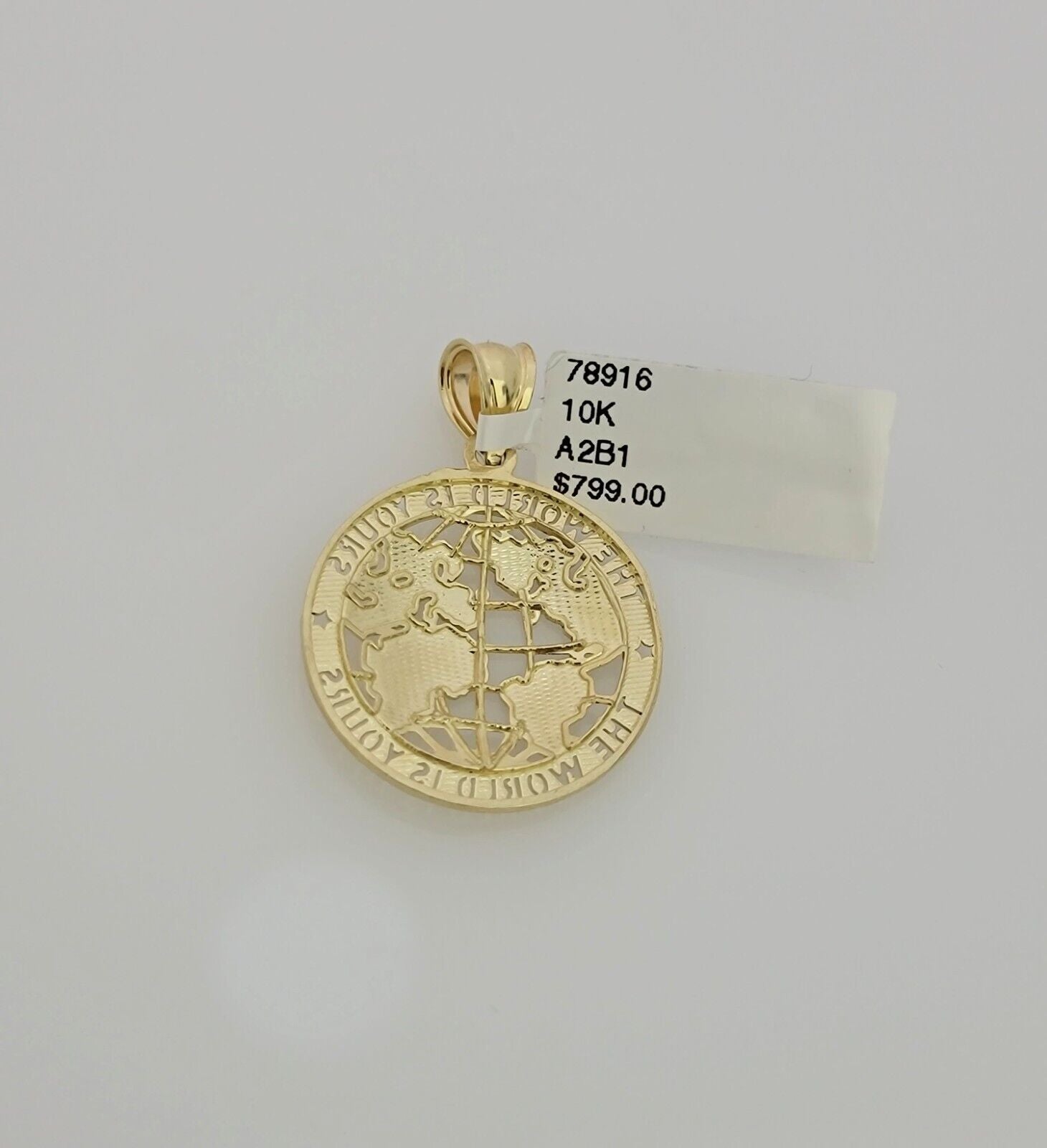 Real 10k Gold Chain Pendant SET World Is Your Charm Rope Necklace 3mm 18"-28"