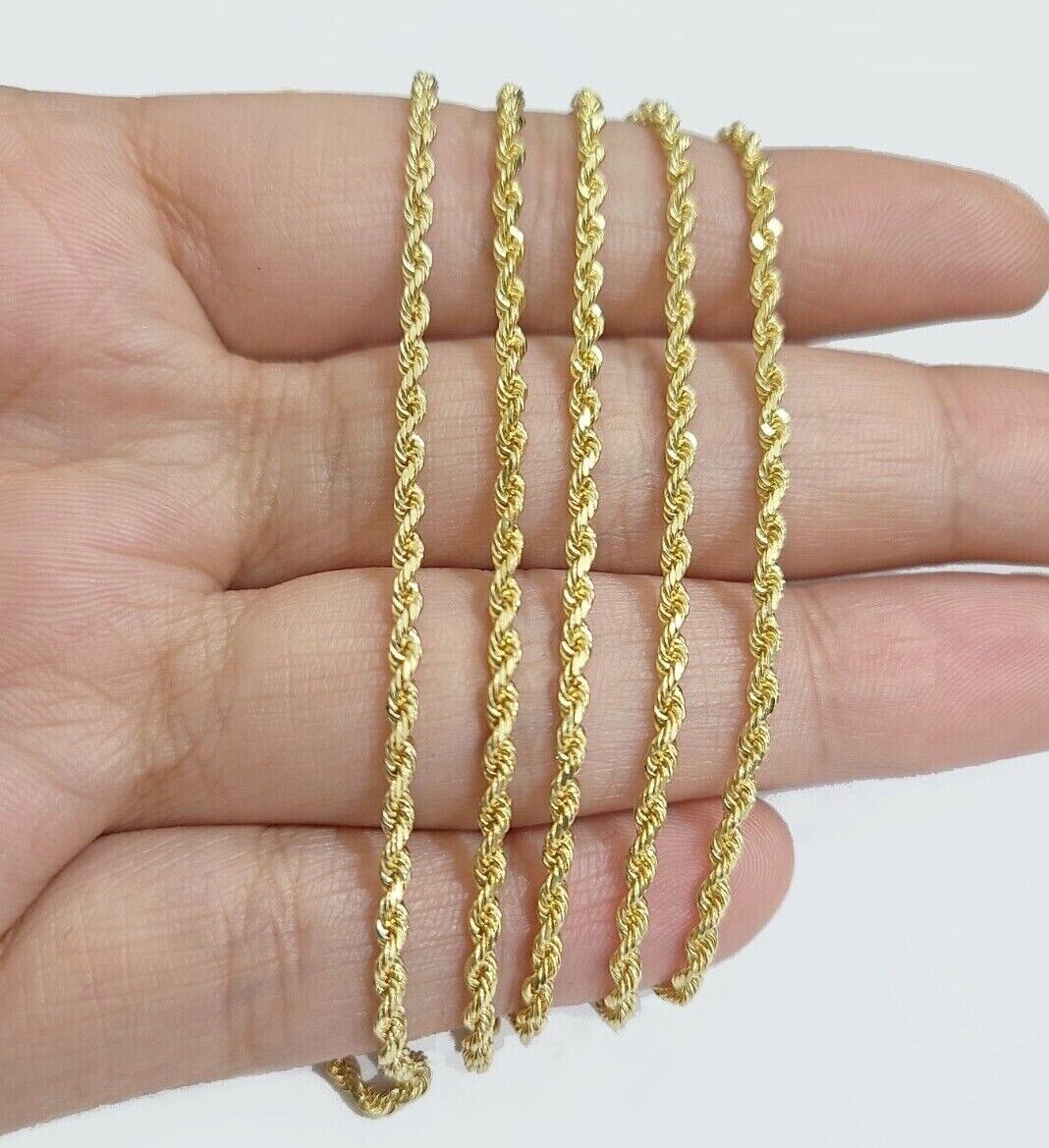 Solid 18k Yellow Gold Rope Chain Necklace 2mm 16-24 Inch Diamond Cut 18kt SALE
