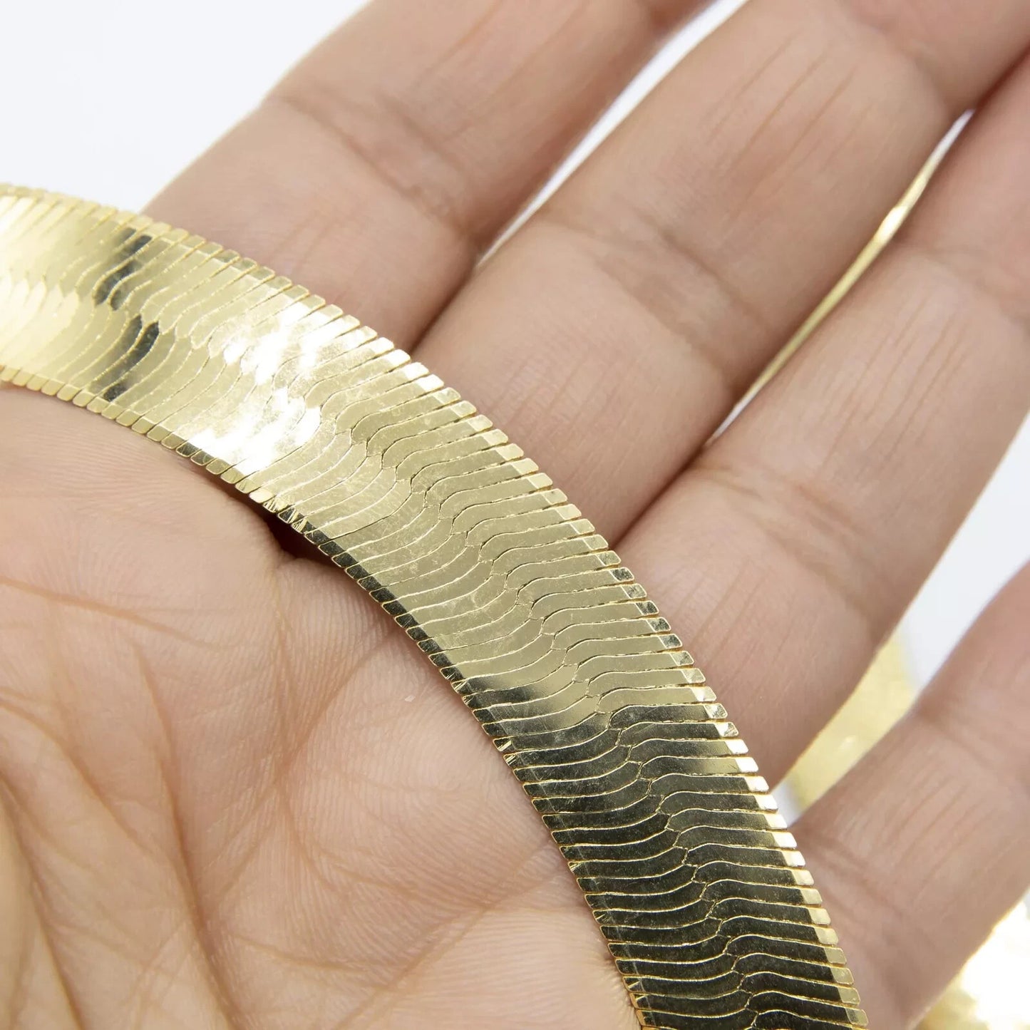 Real 10k Yellow Gold Herringbone Chain Necklace 15mm 22Inch Solid 10kt Men Women