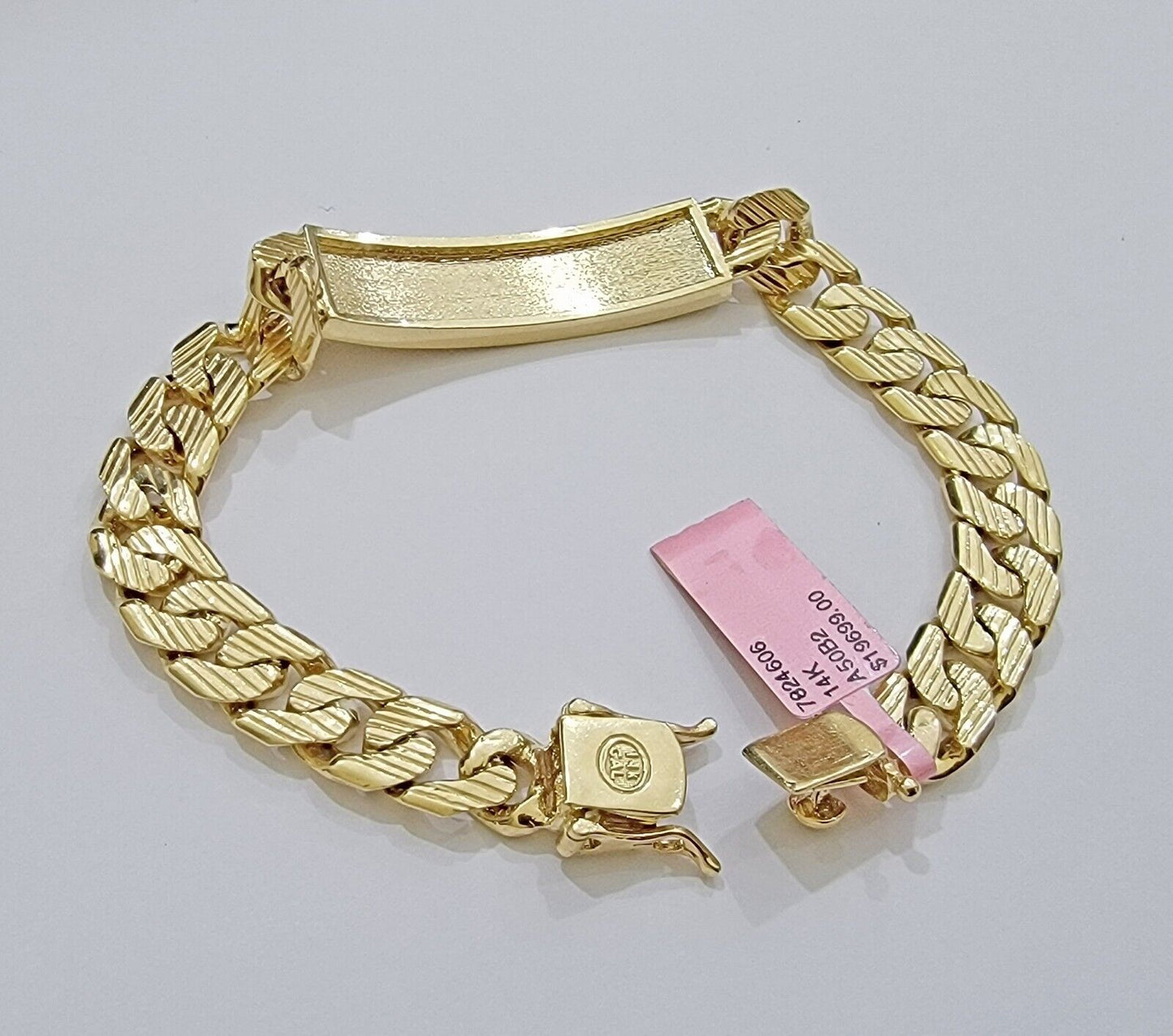 Real 14k Gold Bracelet ID Name Plate 8 Inch Miami Cuban Link 10mm Men SOLID 14KT