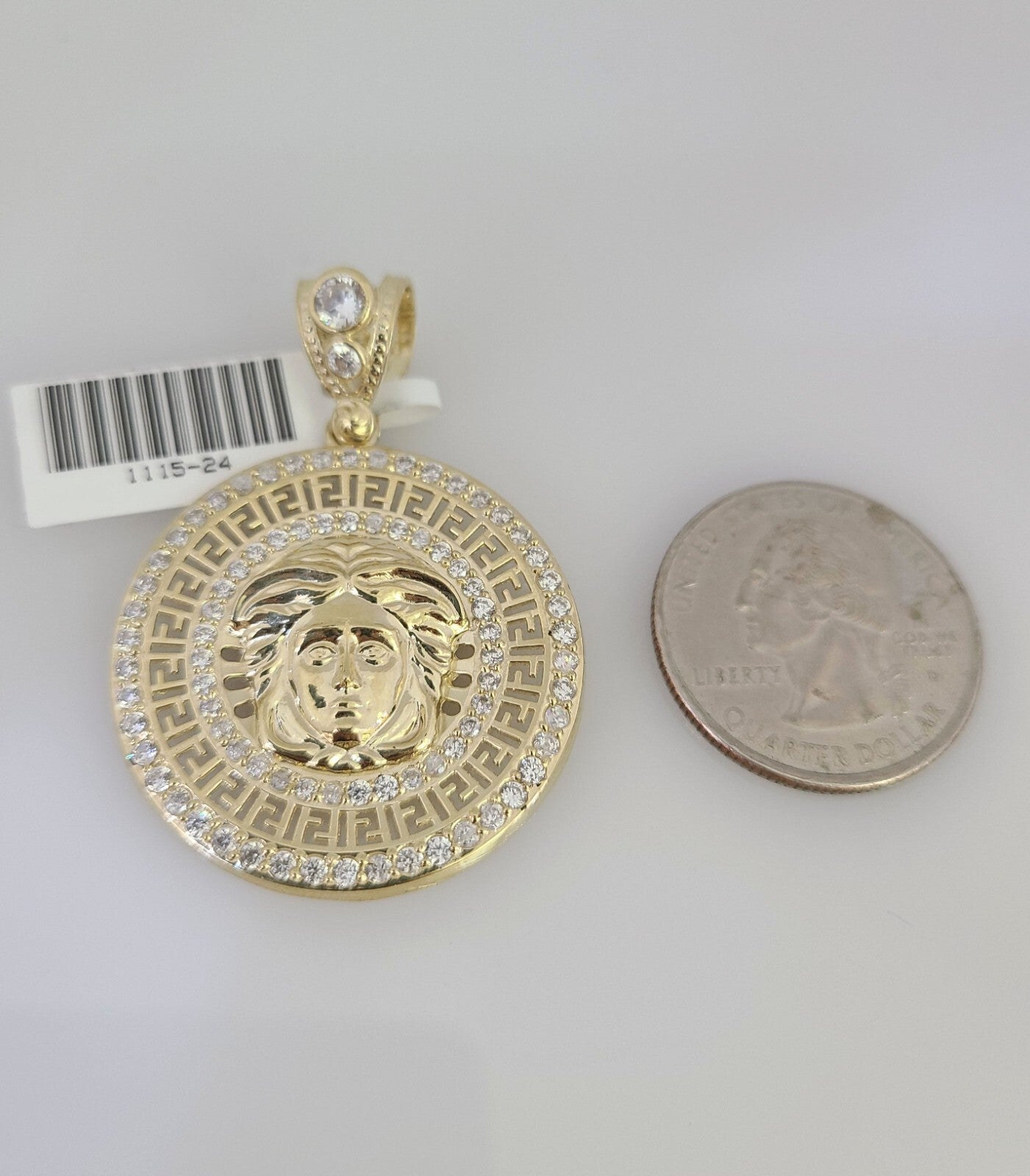 Real 10k Gold Chain Charm SET Byzantine Necklace 3mm 22" & CZ Head Pendant 10kt