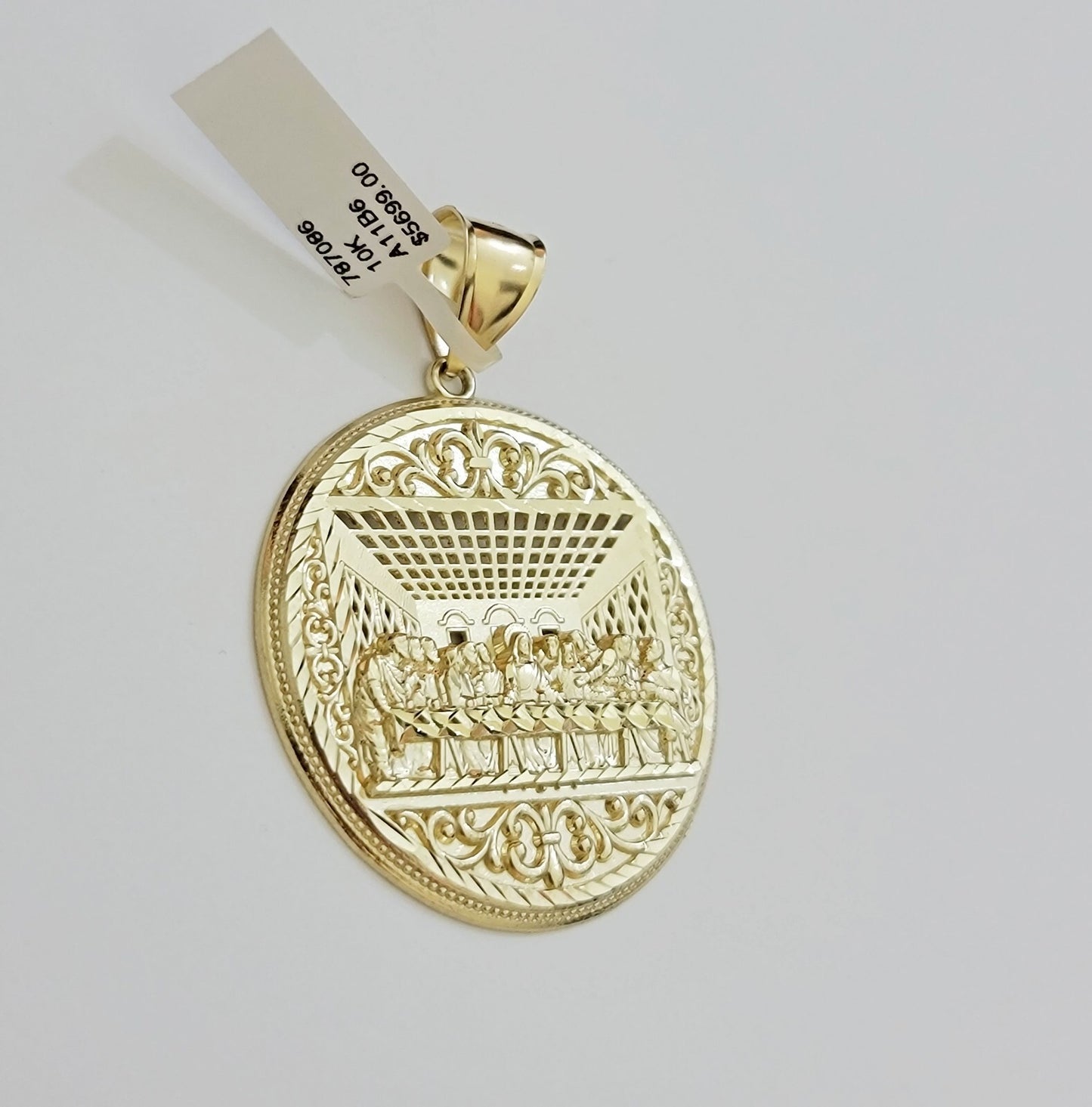 Real 10k Yellow Gold charm Pendant Last supper 2.25 Inch For Men's 10KT / CAL