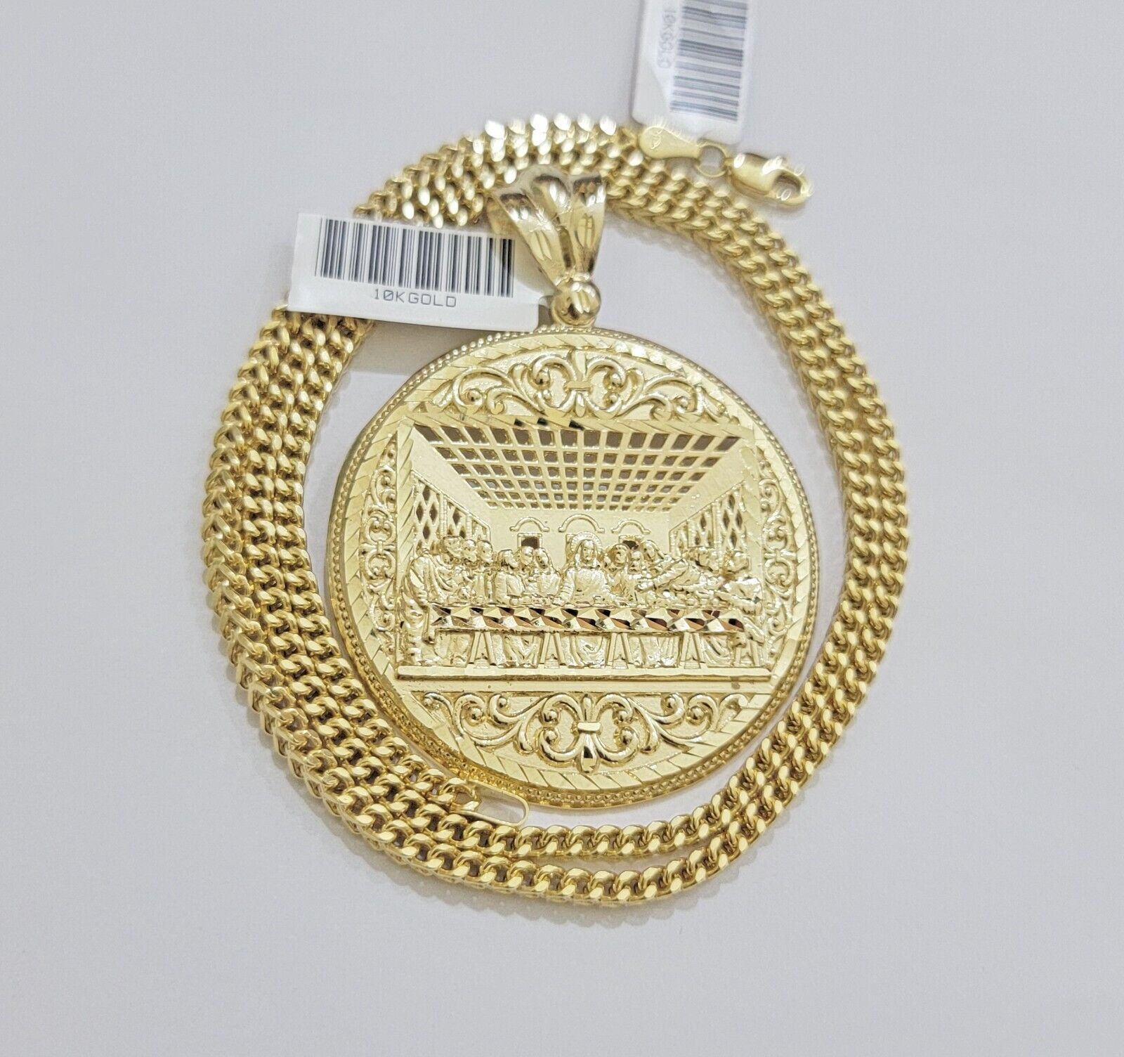 REAL 10k Gold Franco Chain Necklace 26 Inch Last Supper Pendant SET 10KT For Men