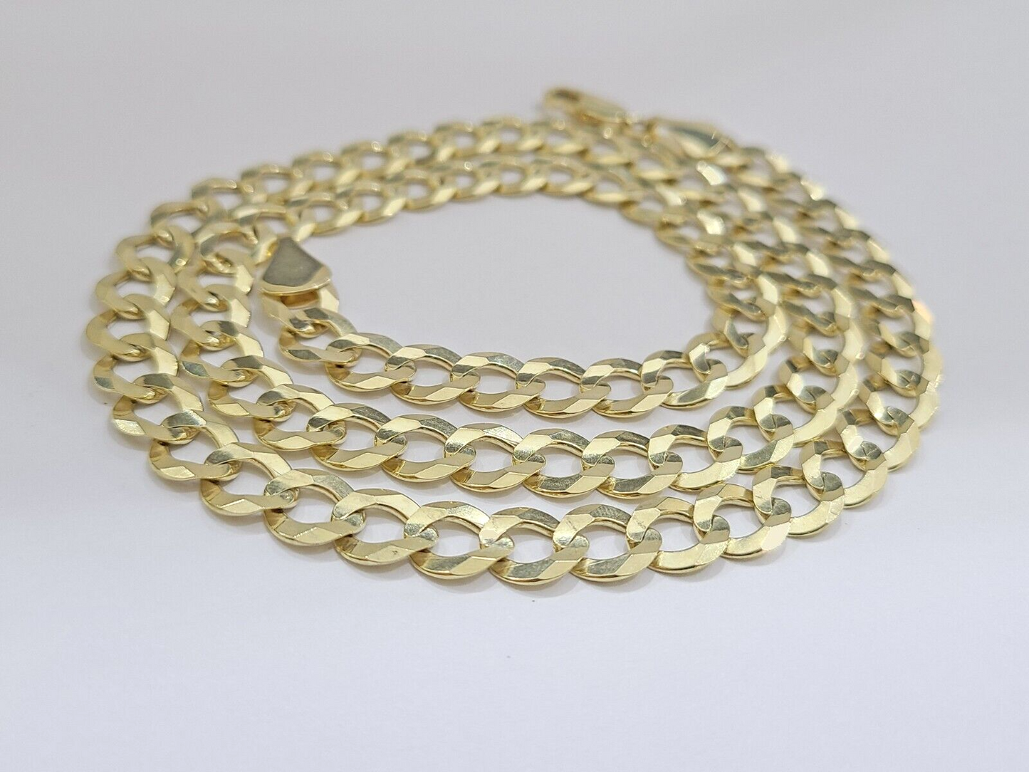 Solid 10k Yellow Gold Necklace Cuban Curb Link Chain 8.5mm 22 Inch For Mens