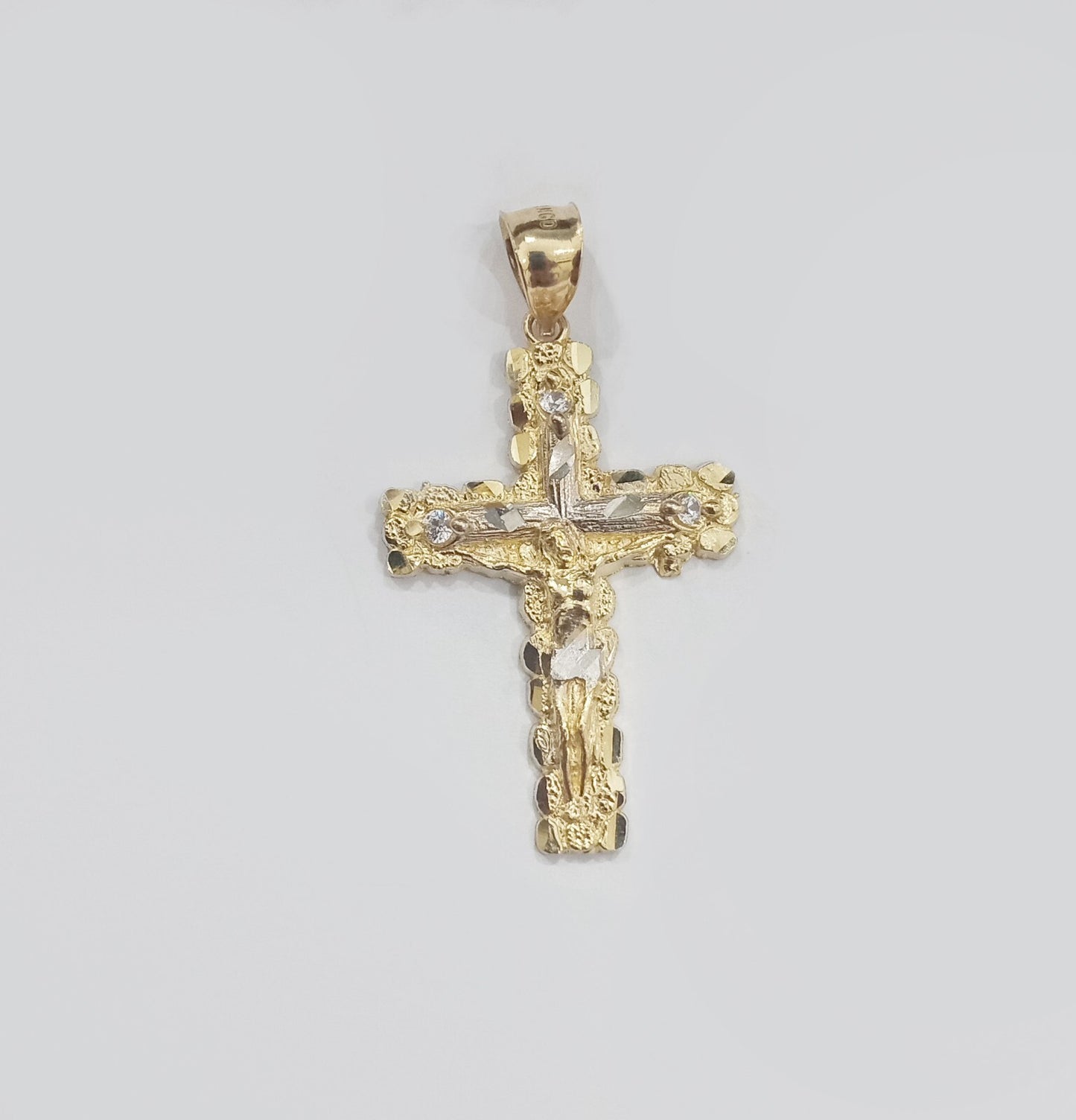 Real 14k Yellow Gold Jesus Crucifix Nugget Cross Charm Pendant 1.5" inch