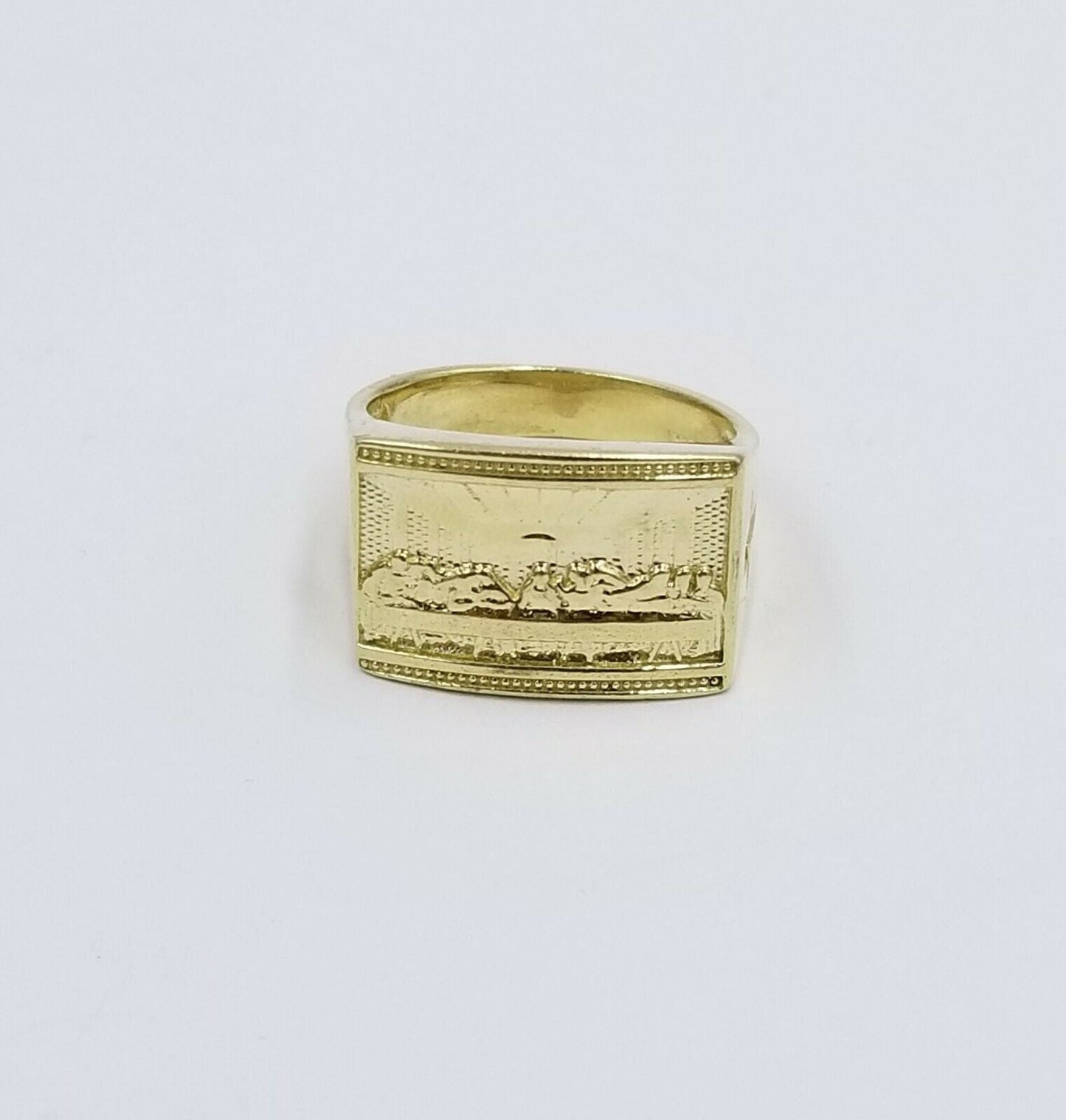 REAL 10k Yellow Gold Last Supper Ring Cross Design Men's Ring, Size 12