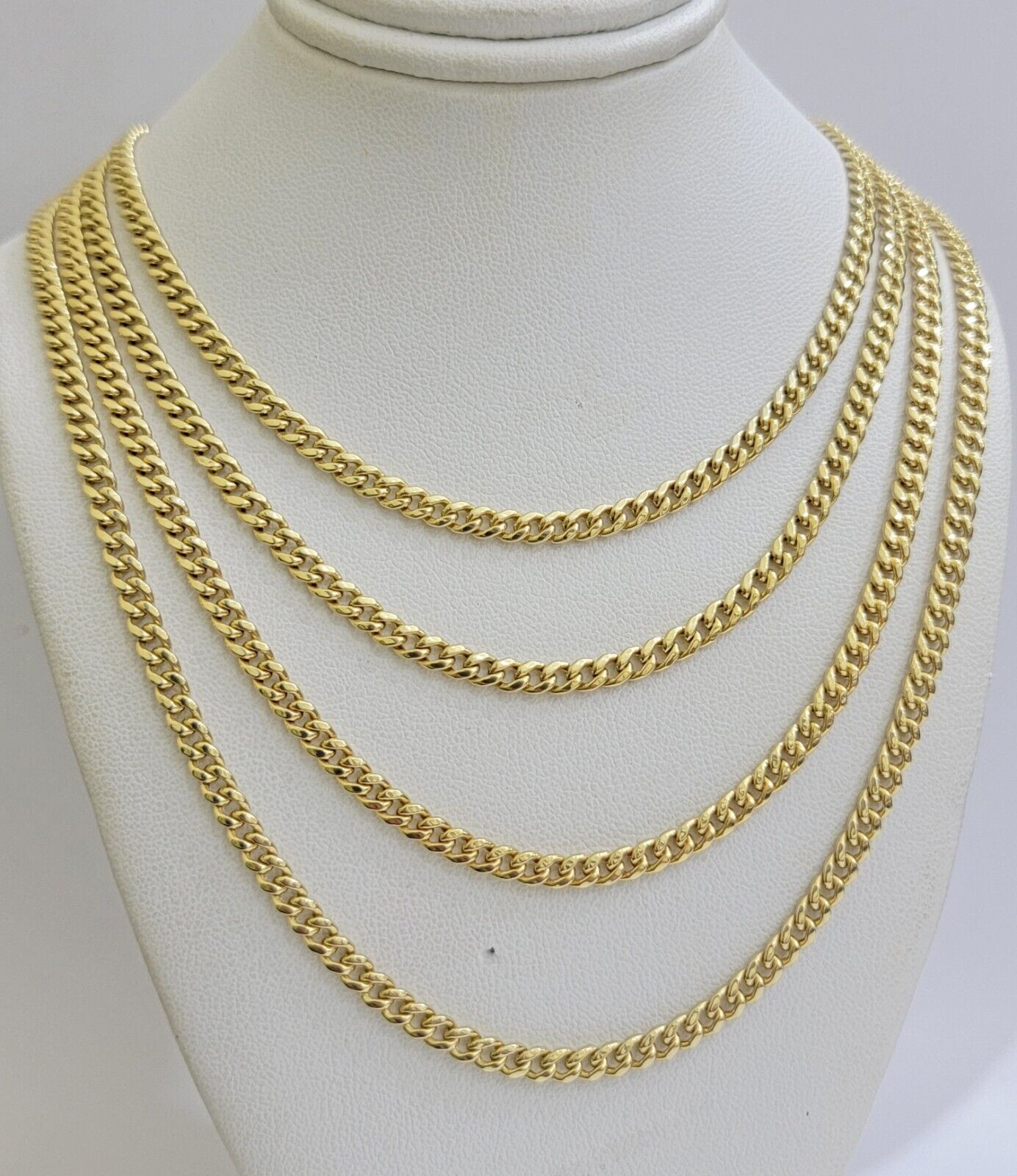 Real 14K Yellow Gold Chain Necklace Miami Cuban Link Chain 3.5mm 18" - 26'' Inch