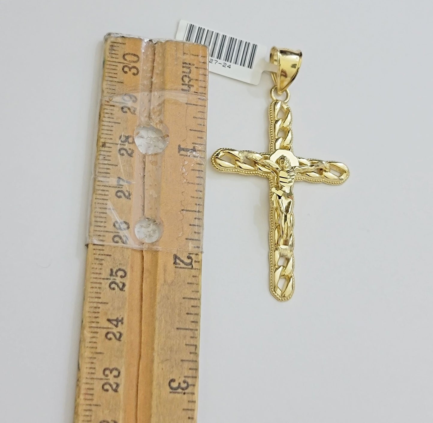 Real 10k Yellow Gold Cross charm Hollow Jesus Pendant 2.2 Inch For Mens 10KT /AS