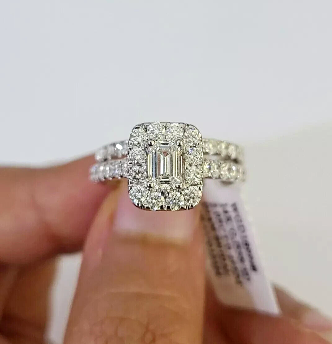 Real 14k White Gold Ring 2CT Diamonds Engagement Wedding Ladies Band SET , Women