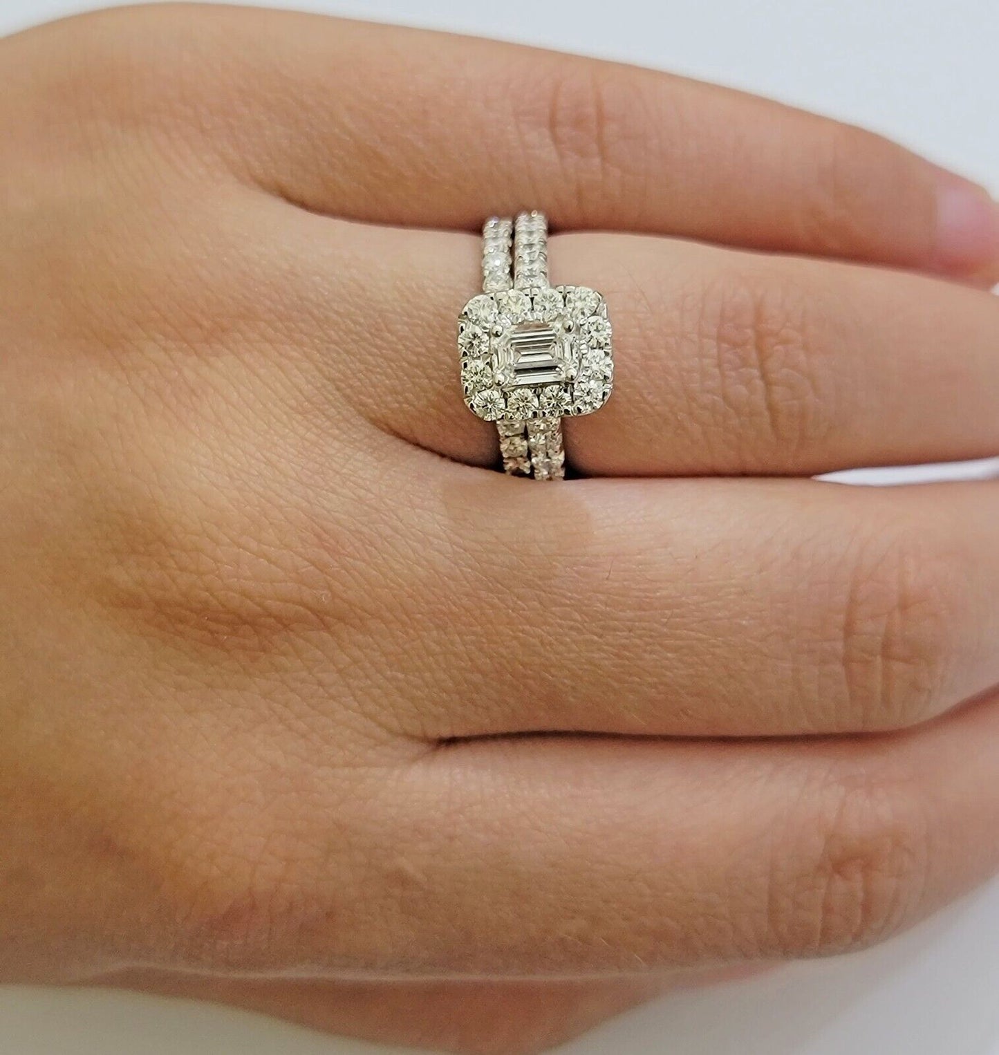 Real 14k White Gold Ring 2CT Diamonds Engagement Wedding Ladies Band SET , Women