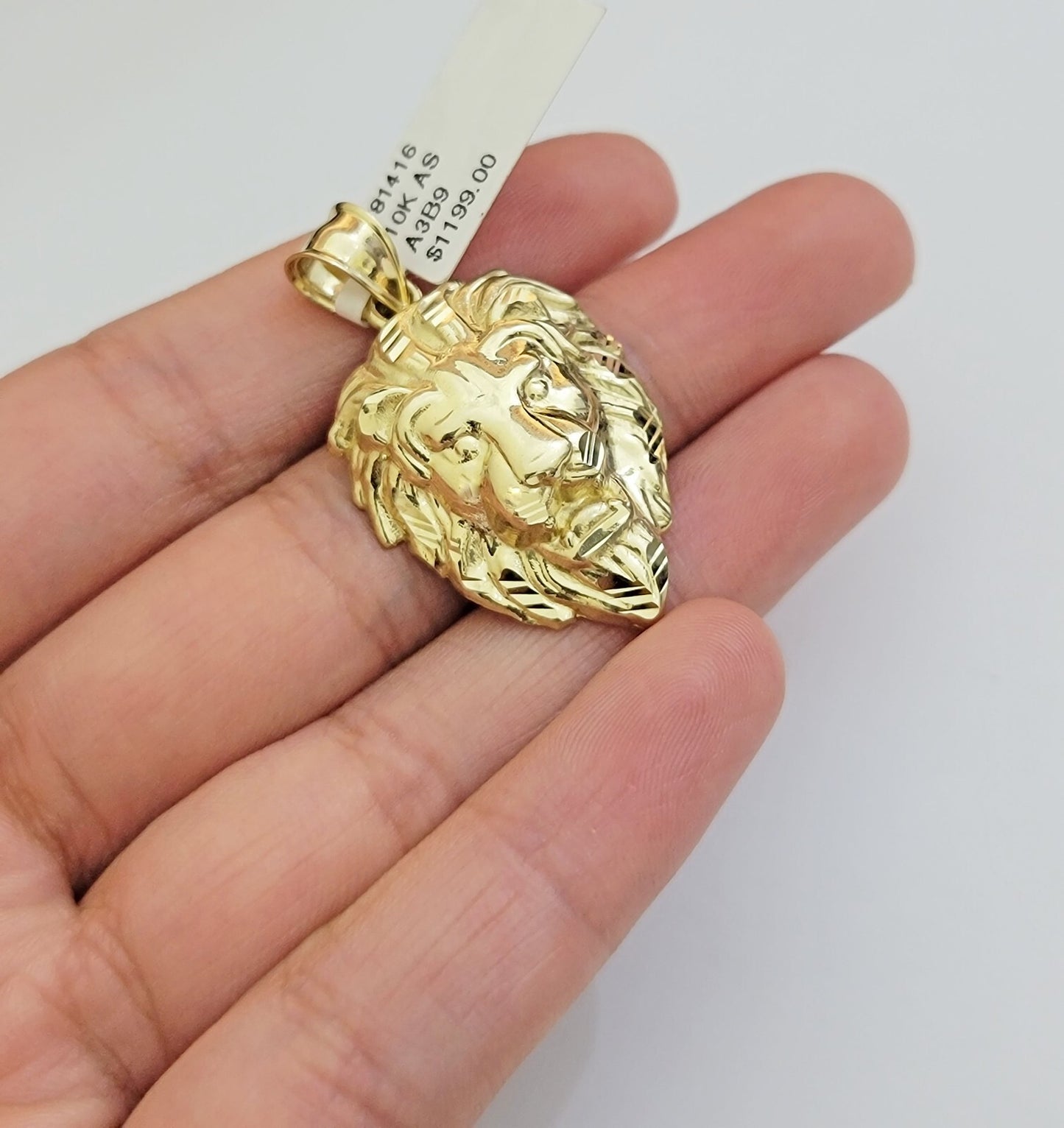 Real 10k Yellow Gold Pendant Lion Head Charm 2'' Inch For Mens's 10KT Gold / AS
