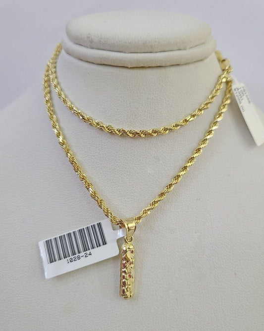 10k Gold Initial I Charm Rope Chain 16"-26" 2.5mm SET Necklace Alphabet Pendant