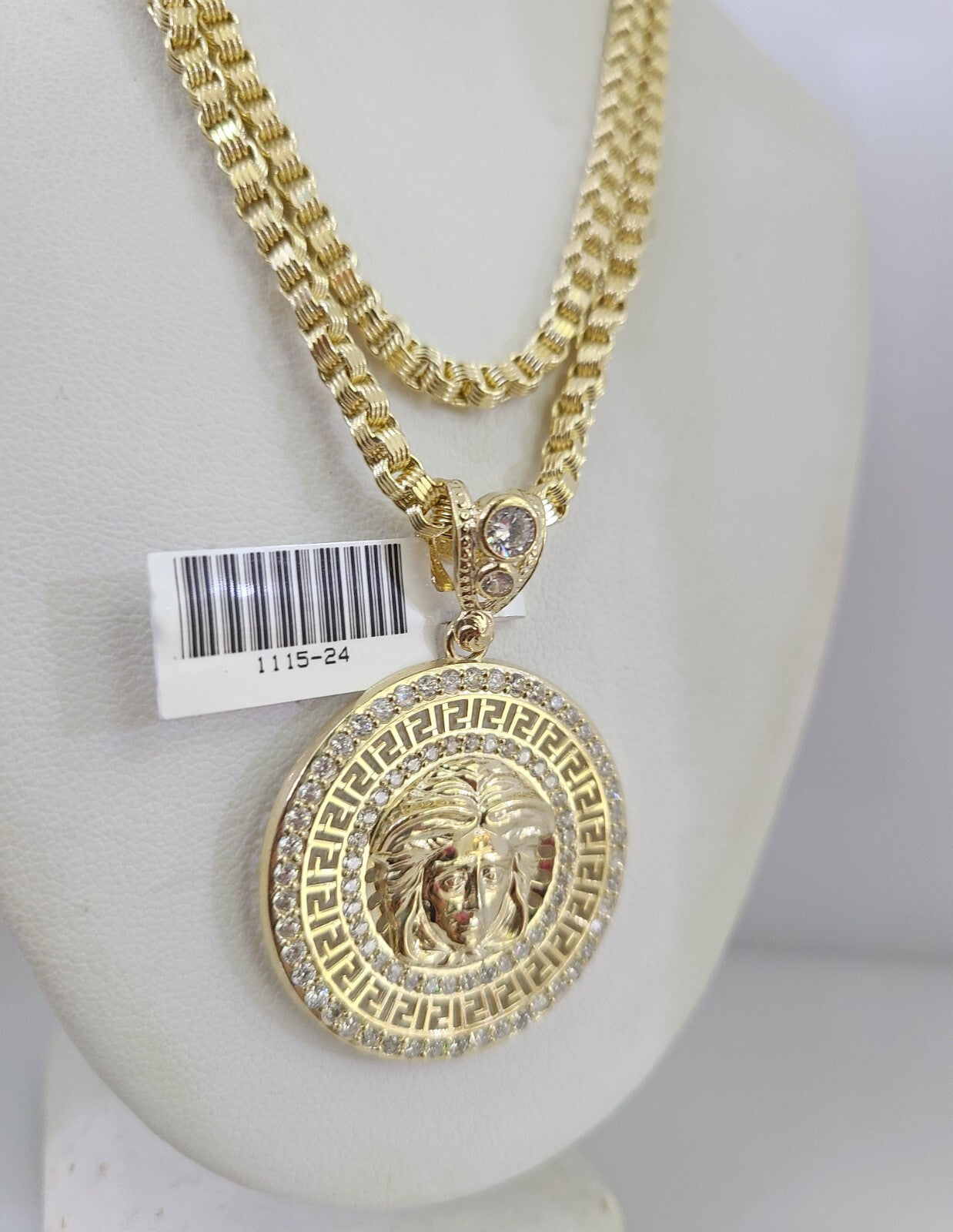 Real 10k Gold Chain Charm SET Byzantine Necklace 3mm 22" & CZ Head Pendant 10kt